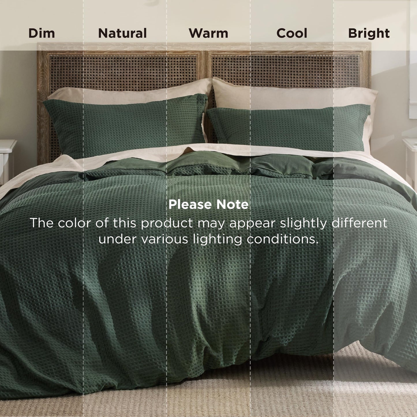 Bedsure Luxury Waffle Duvet Cover Queen Size - Textured Duvet Cover Set, Soft, Breathable Bedding Set (90"x90") with 2 Pillow Shams for All Season, Dark Green, Comforter Not Included