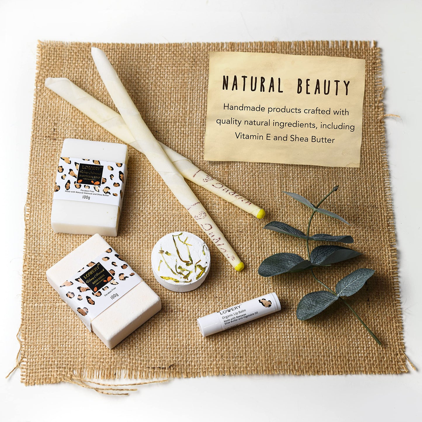 Home Spa Kit in Almond Scent - Bath Gift Basket with Vit E-Rich Bath Essentials - Tumbler, Ear Candles, Bath Oil, Salts, Shower Steamer, Organic Lip Balm & More in a Leopard Basket, 21Pcs