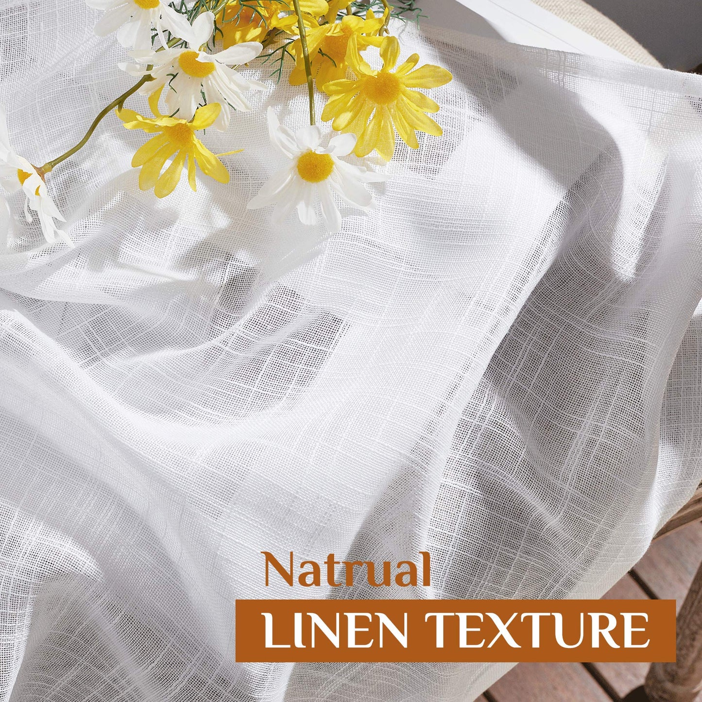 NICETOWN Linen Textured White Sheer Curtains 84 inches Long for Living Room, Semi Sheer Voile Panels Rod Pocket & Back Tab Design Translucent Privacy Protect for Bedroom/Kitchen, 52W x 84L, Set of 2