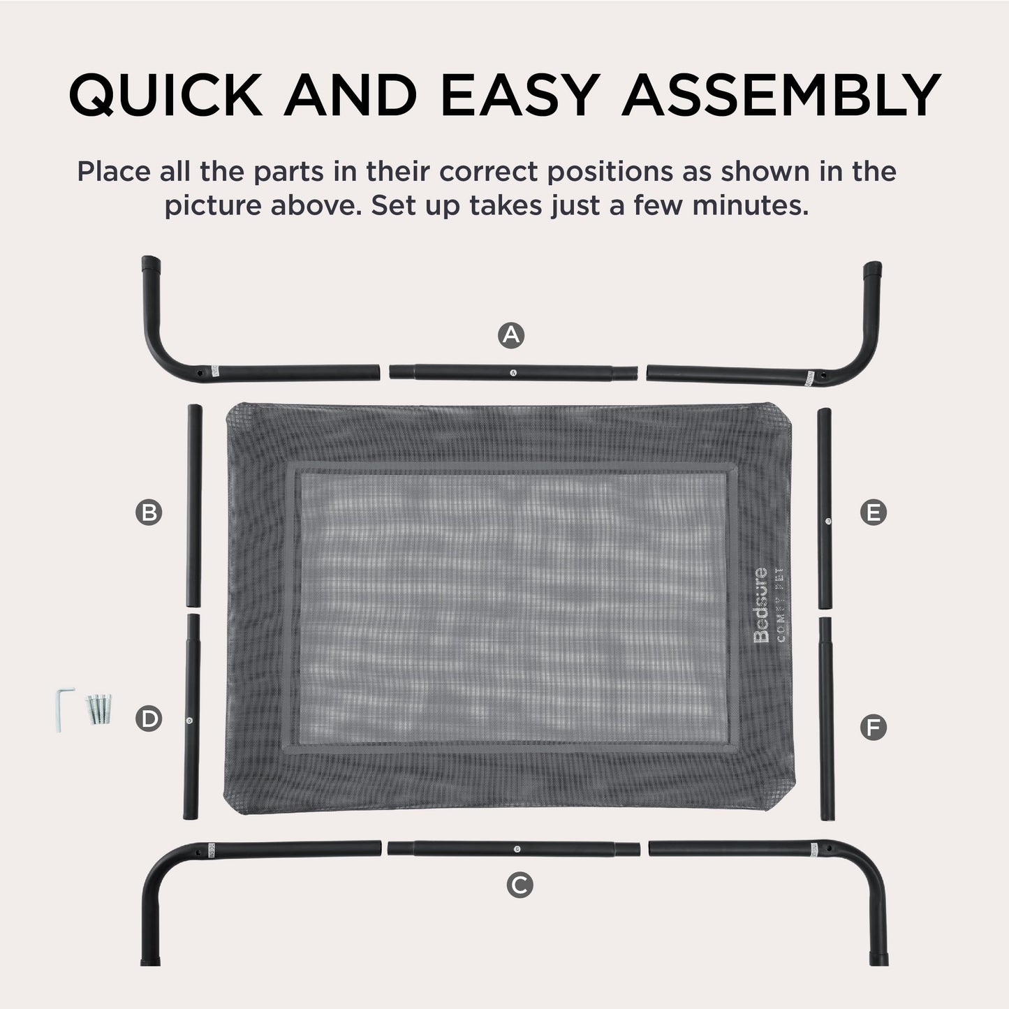 Bedsure Large Elevated Outdoor Dog Bed - Raised Dog Cot for Large Dogs, Portable Outdoor Pet Bed for Camping or Beach, Cooling Summer Frame with Breathable Mesh, Grey, 49 Inches