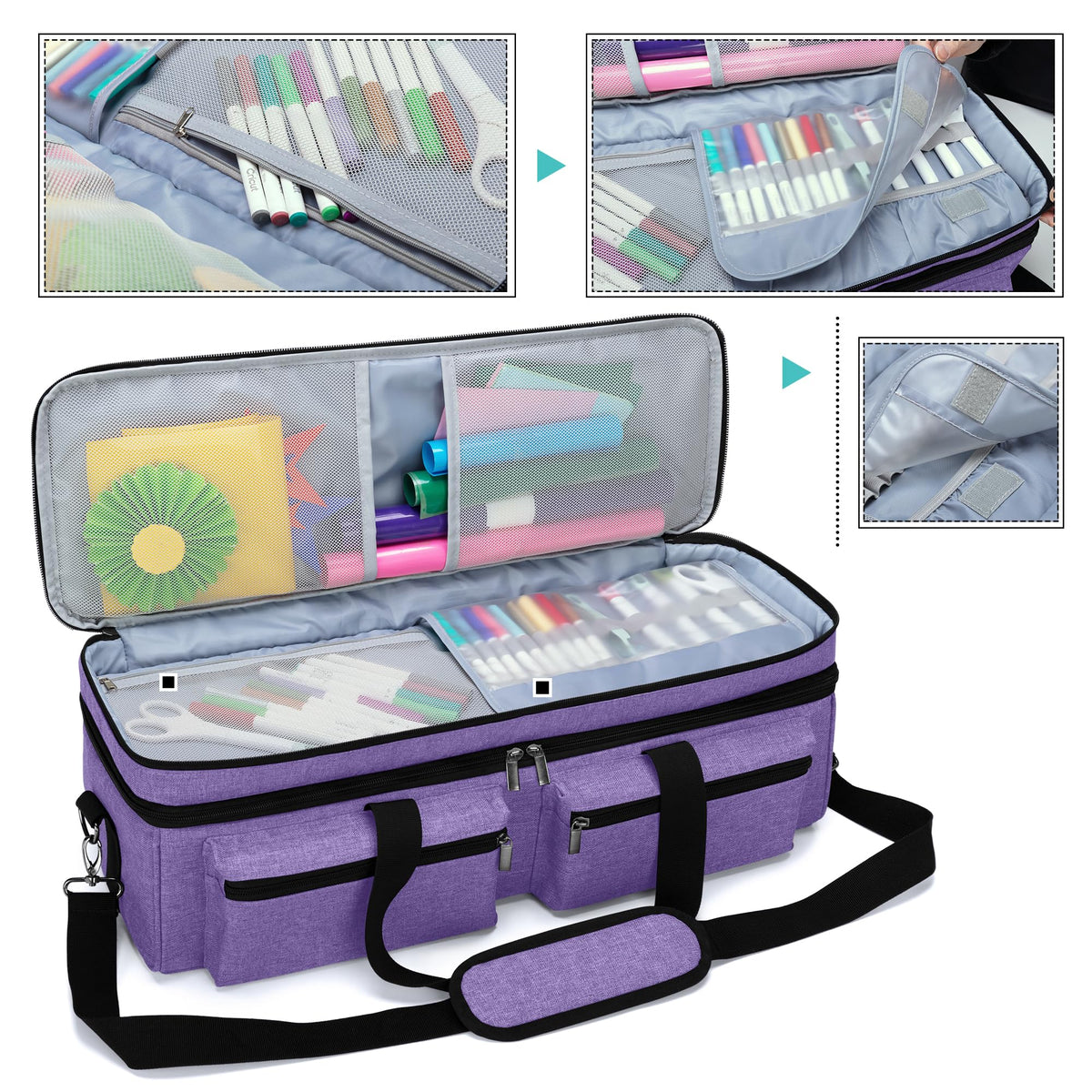 Luxja Double-Layer Bag with Cutting Mat Pocket for Cricut Explore Air (Air2) and Maker, Carrying Bag Compatible with Cricut Die-Cut Machine and Supplies (Bag Only, Patent Design), Purple