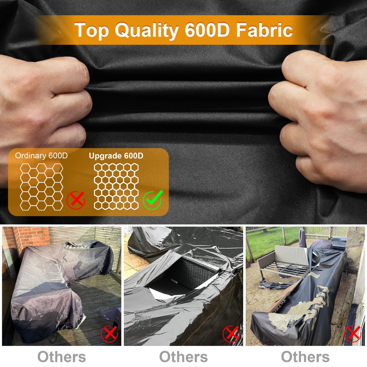 Kipiea 600D V-Shape Outdoor Patio Furniture Covers Waterproof, Outdoor Sectional Cover Windproof, Patio Sectional Sofa Cover Anti-UV, No Tears & No Fading (85"/85"L x 33.5"D x 31"H) Black