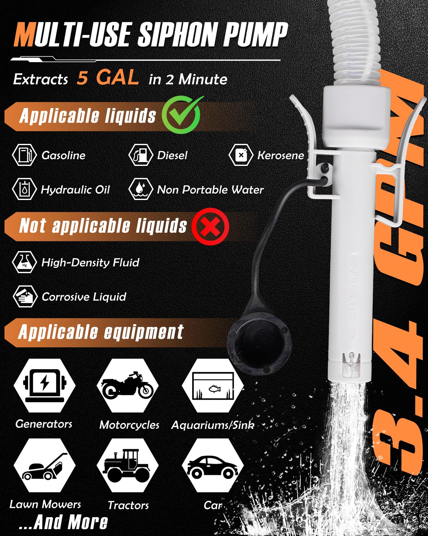 Faitio Battery Powered Gas Can Pump, Electric Fuel Transfer Pump for Gasoline, Diesel, Water, 3.4GPM High Flow Automatic Siphon Pump with Auto Stop, Portable Fuel Pump for 5Gal Gas Can, No Assembly