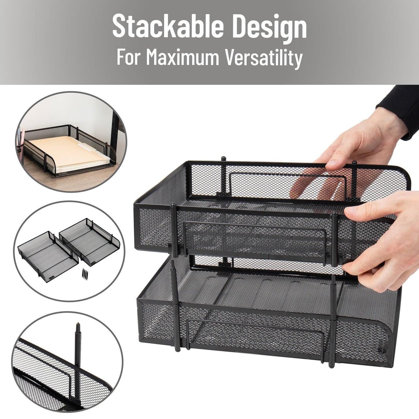Mind Reader 2-Piece Stackable Metal Mesh Letter Tray, Desktop File Organizer, Document Holder, Magazine Storage, Black