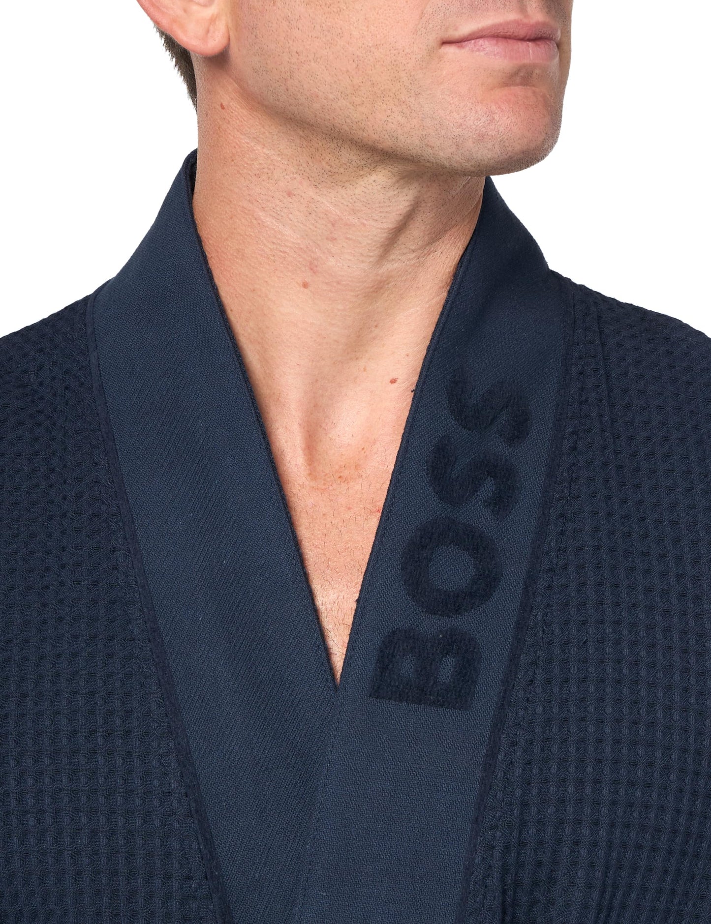 BOSS Mens Waffle Robe, Oxford Blue, Small