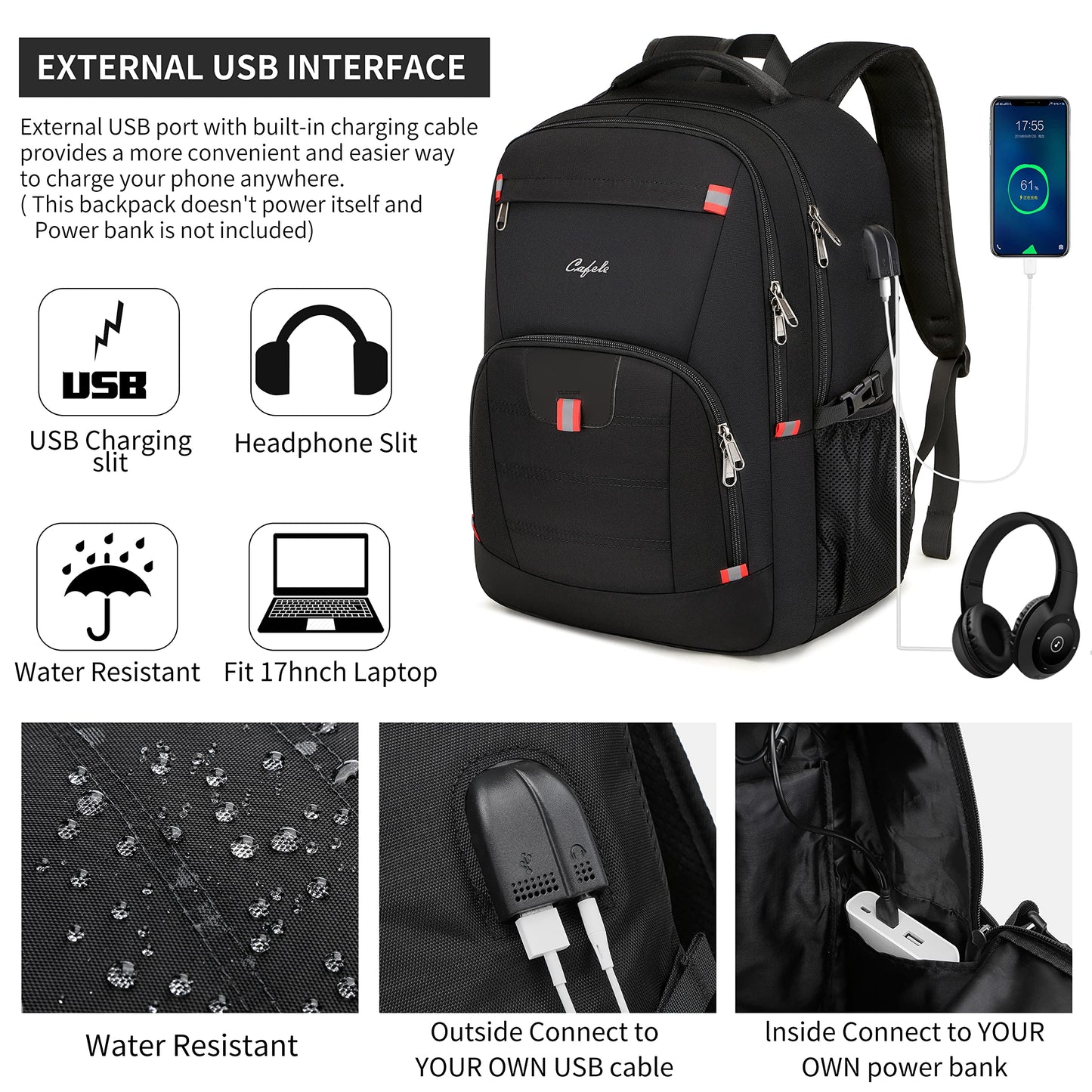 Backpack for Men and Women,School Backpack for Teens,17.3 inch Travel Laptop Backpack,Water Resistant College Bookbag Sturdy Computer Rucksack,Business Casual Daypack,Black