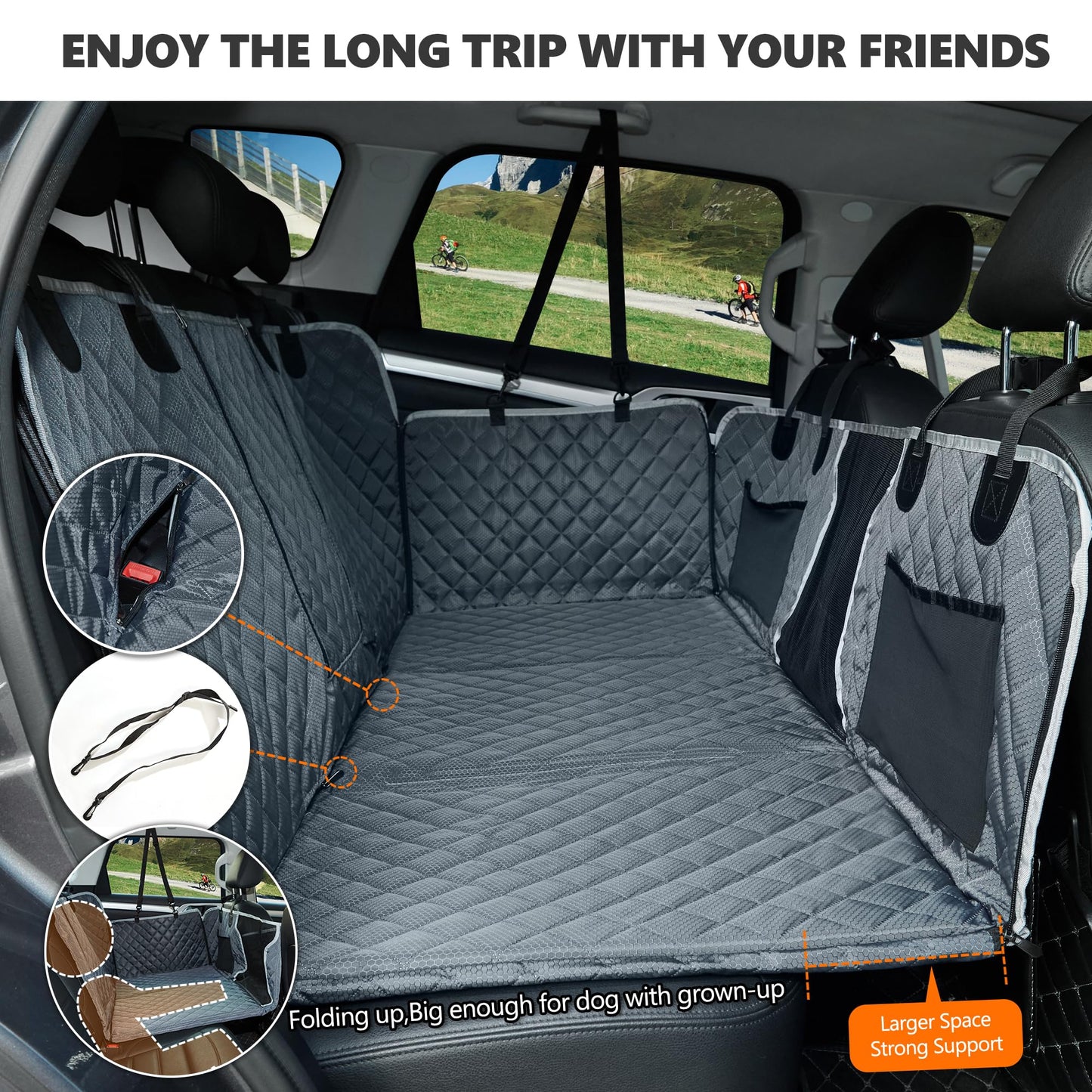 ANOSOSPECIAL Back Seat Extender for Dog,Waterproof Hard Bottom Dog Car Seat Cover for Back Seat Protector,Foldable Camping Pet Hammock Bed,Easy Clean Travelling Accessories Car SUV Truck (Grey)
