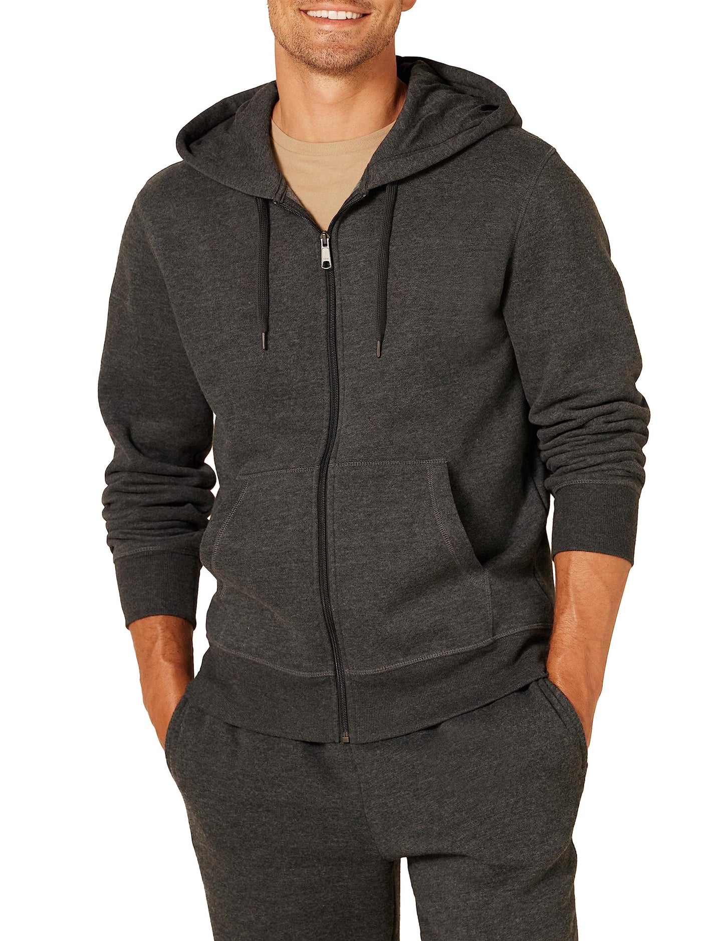 Amazon Essentials Men's Big & Tall Full-Zip Hooded Fleece Sweatshirt, Charcoal Heather, 3X Tall