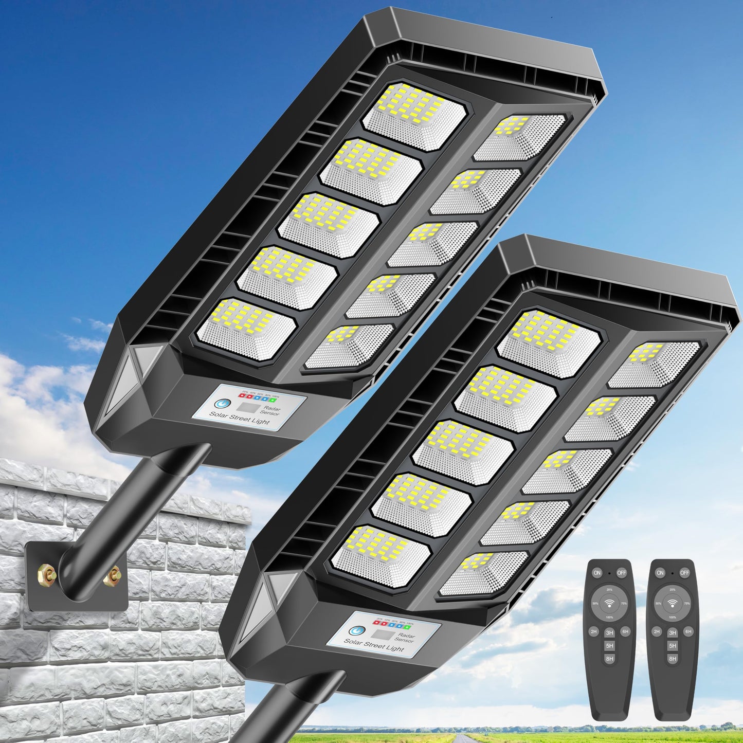 Deepn Solar Lights Outdoor, Waterproof Street Lights Outdoor, 6500K Dusk to Dawn Solar Security Flood Lights Motion Sensor with Remote Control for Yard, Entryway Garage, Porch (1)