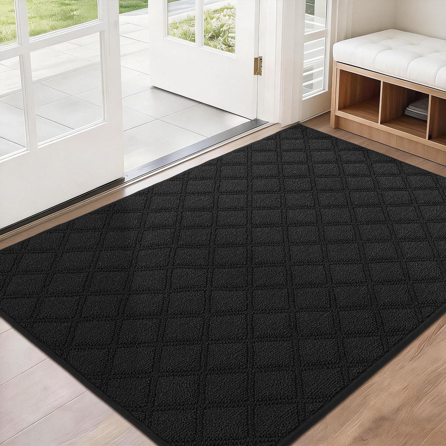 BEQHAUSE Door Mat 32" x 48", Front Back Door Mat Non-Slip, Absorbent Resist Dirt Entrance Doormat Low-Profile Floor Mats Washable Rugs for Entryway Welcome Mat, Black