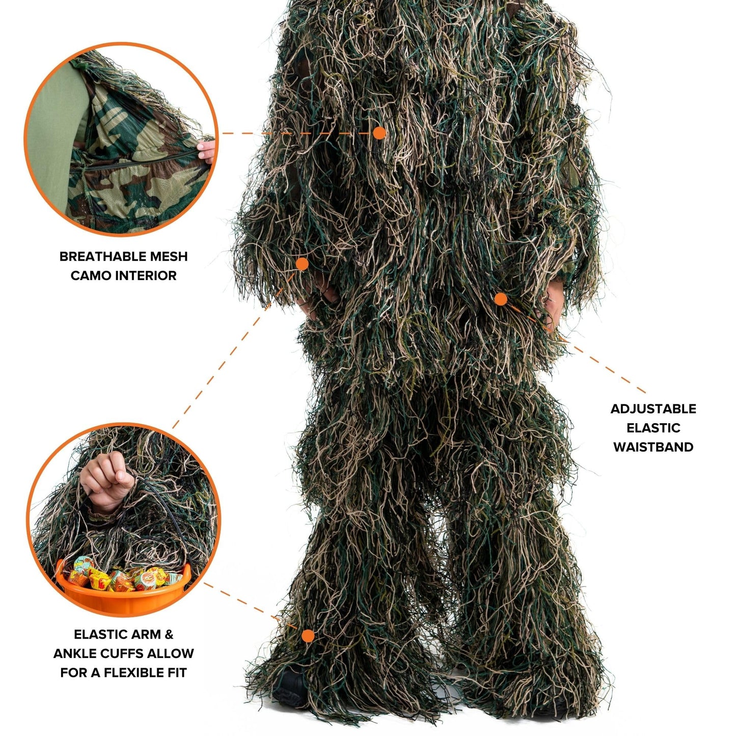 Arcturus Ultra-Lite Kids Ghillie Suit | Includes Bonus 3-Color Face Paint | Army | Sniper | Bush Halloween Costume