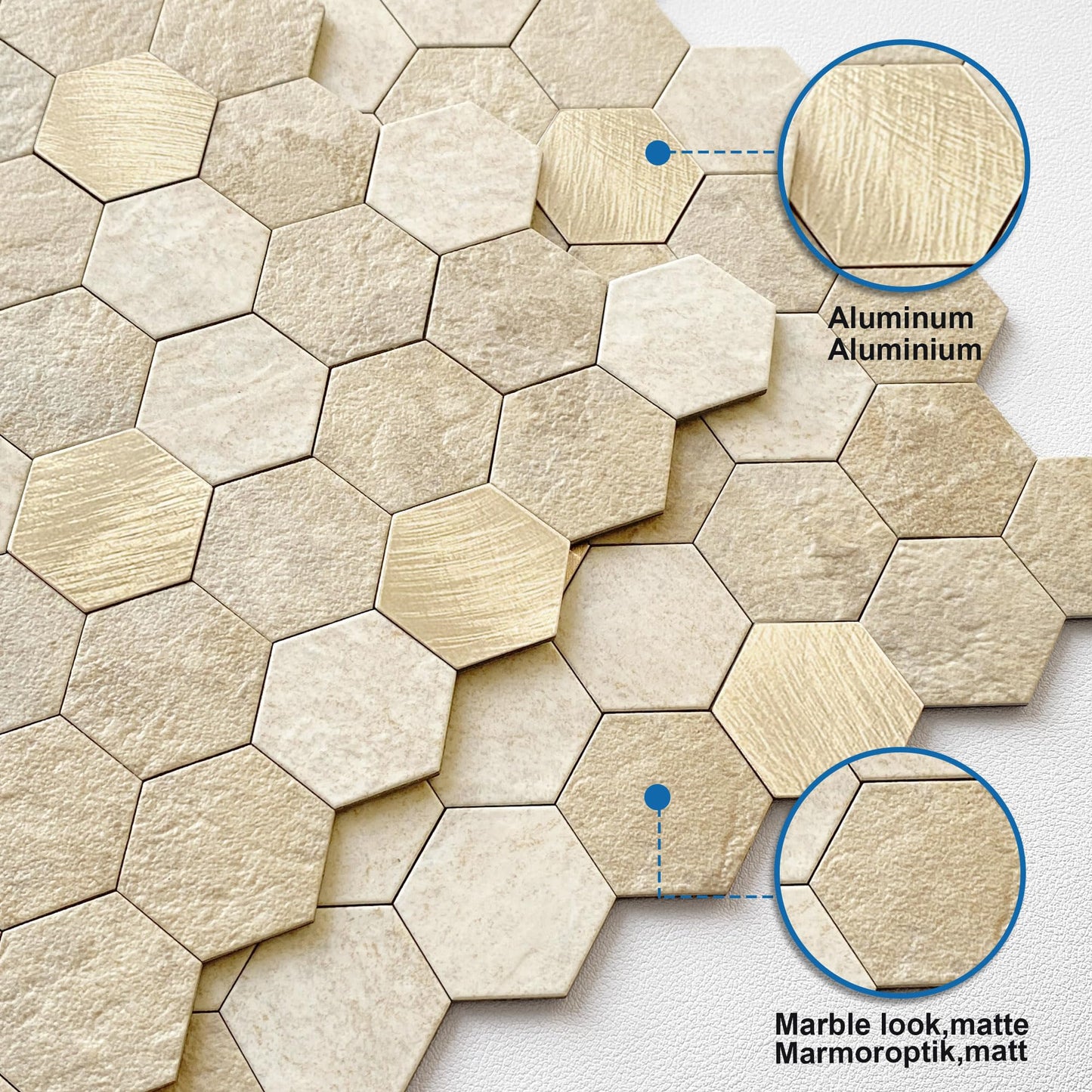 M MOFIT Hexagon Peel and Stick Backsplash Tiles Kitchen,Self-Adhesive Metal and Marble Honeycomb Peel and Stick Wall Tiles Sticker Mosaic Heat Resistant(Beige,10sheets)