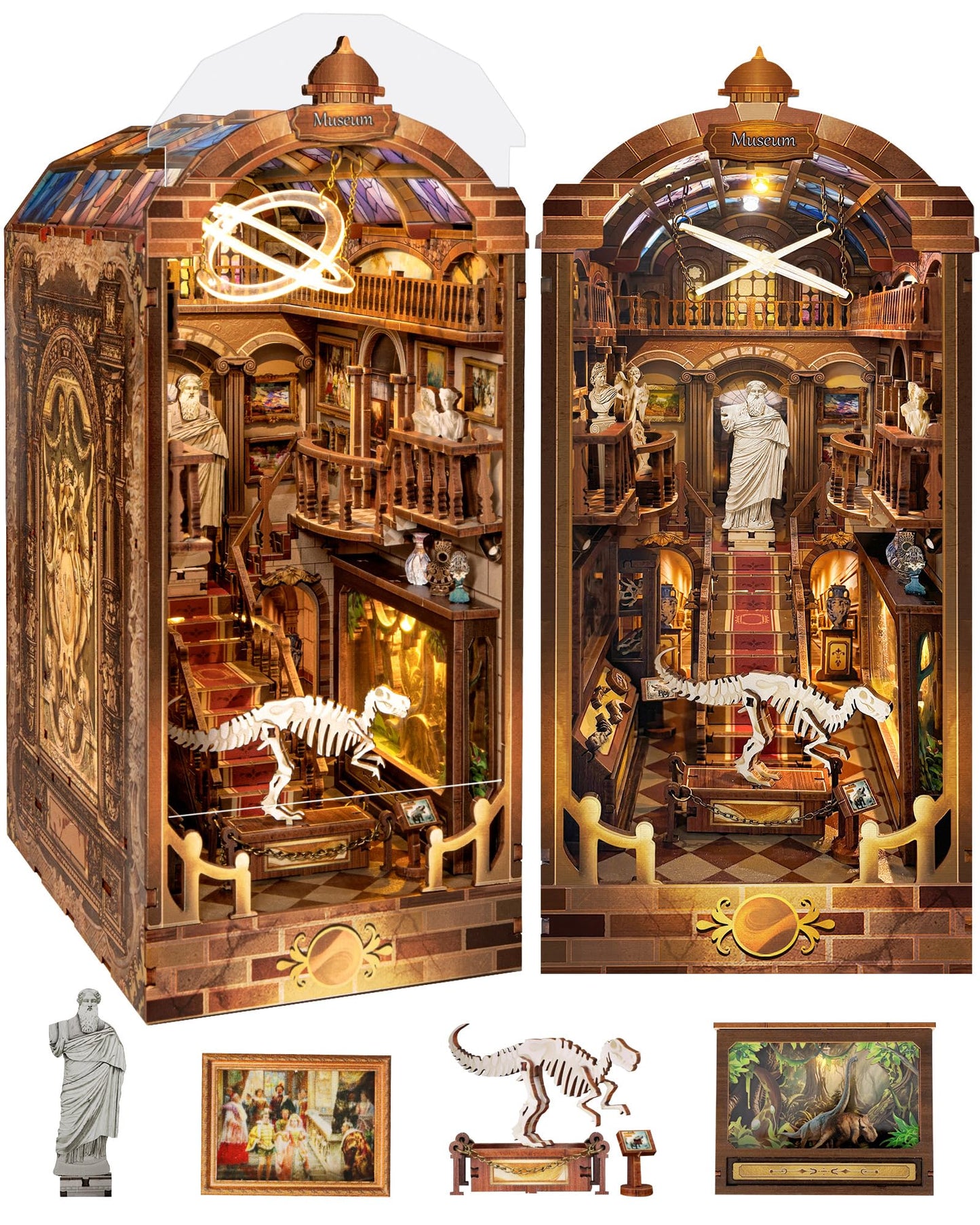 Quanquer DIY Book Nook Kit： DIY Dollhouse Booknook with LED Light - 3D Wooden Puzzle Miniature House Kits - DIY Crafts for Adults - Bookshelf Insert Decor - Gifts Family & Friends(Museum)