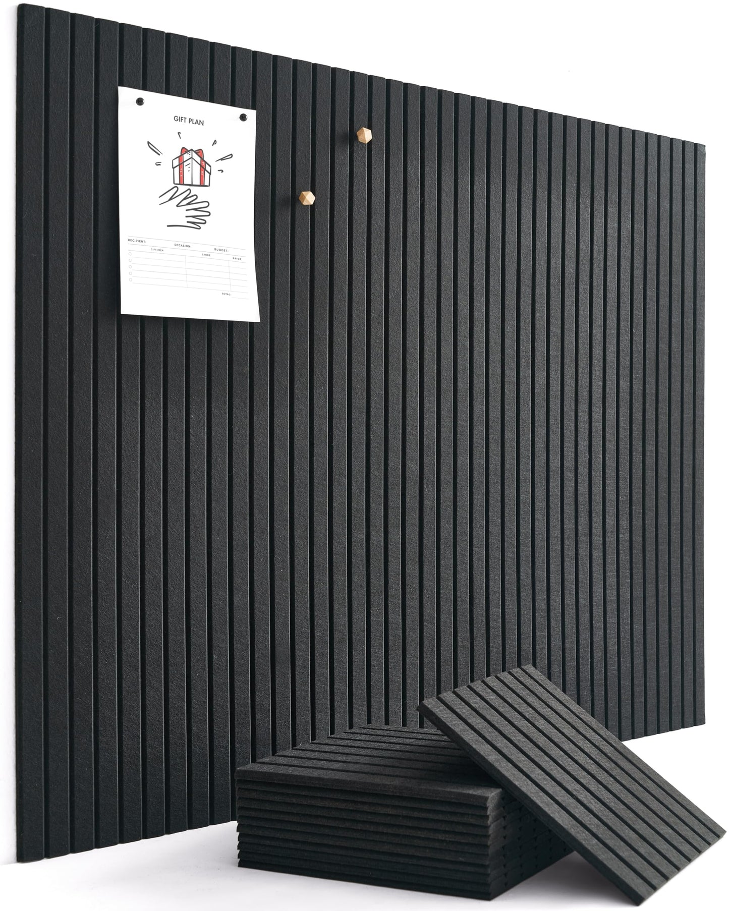 VIVELDA Large Cork Boards for Walls Black Felt Board Alternative - Slat Wall Paneling, Felt Bulletin Board Tiles for Office Decor, Push pin Board Office Wall Organizer -12-Pack (Black)