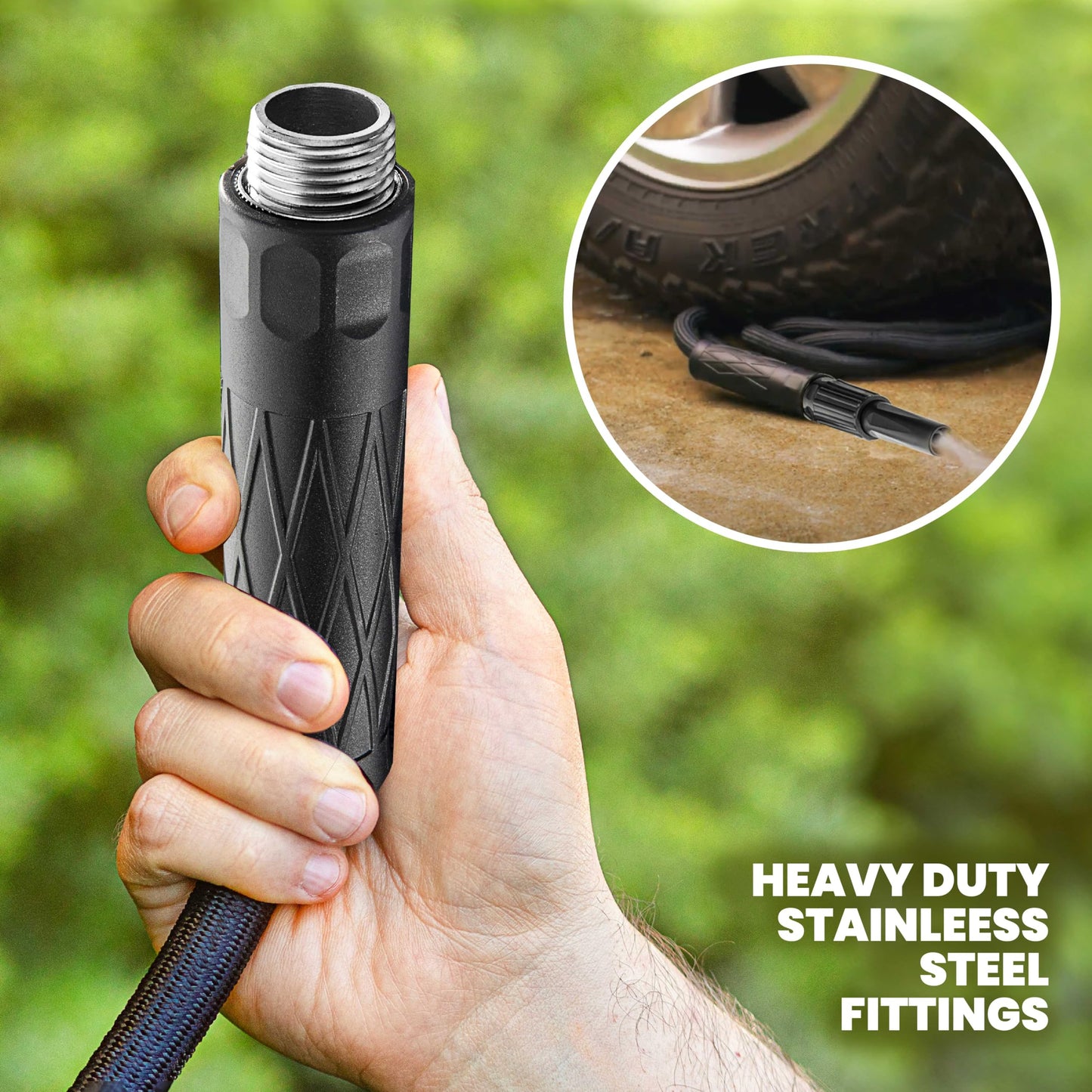 Hydrosteel 50 Ft Garden Hose, 3 Layer Stainless Steel Metal Water Hose 50Ft, Heavy Duty Flexible Lightweight Crush/Kink Resistant, Tangle Free Non Expandable Garden Hose 500 PSI AS SEEN ON TV