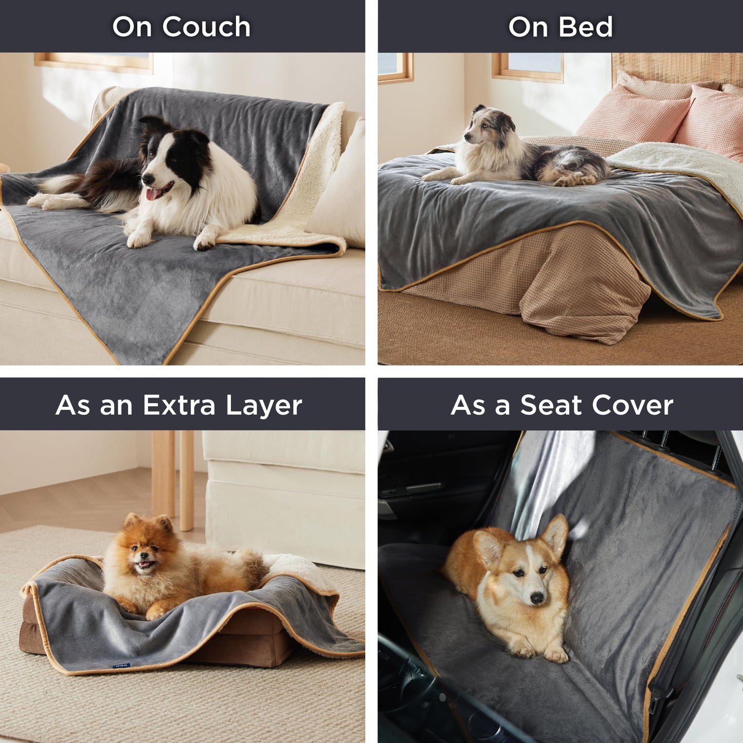 Lesure Waterproof Blanket for Bed - Sherpa Fleece Waterproof Dog Blankets for Large Dogs, Pet Blankets for Bed/Couch/Dog Crate, Soft Plush Reversible Furniture Protector, Queen Size, 90"x86", Grey