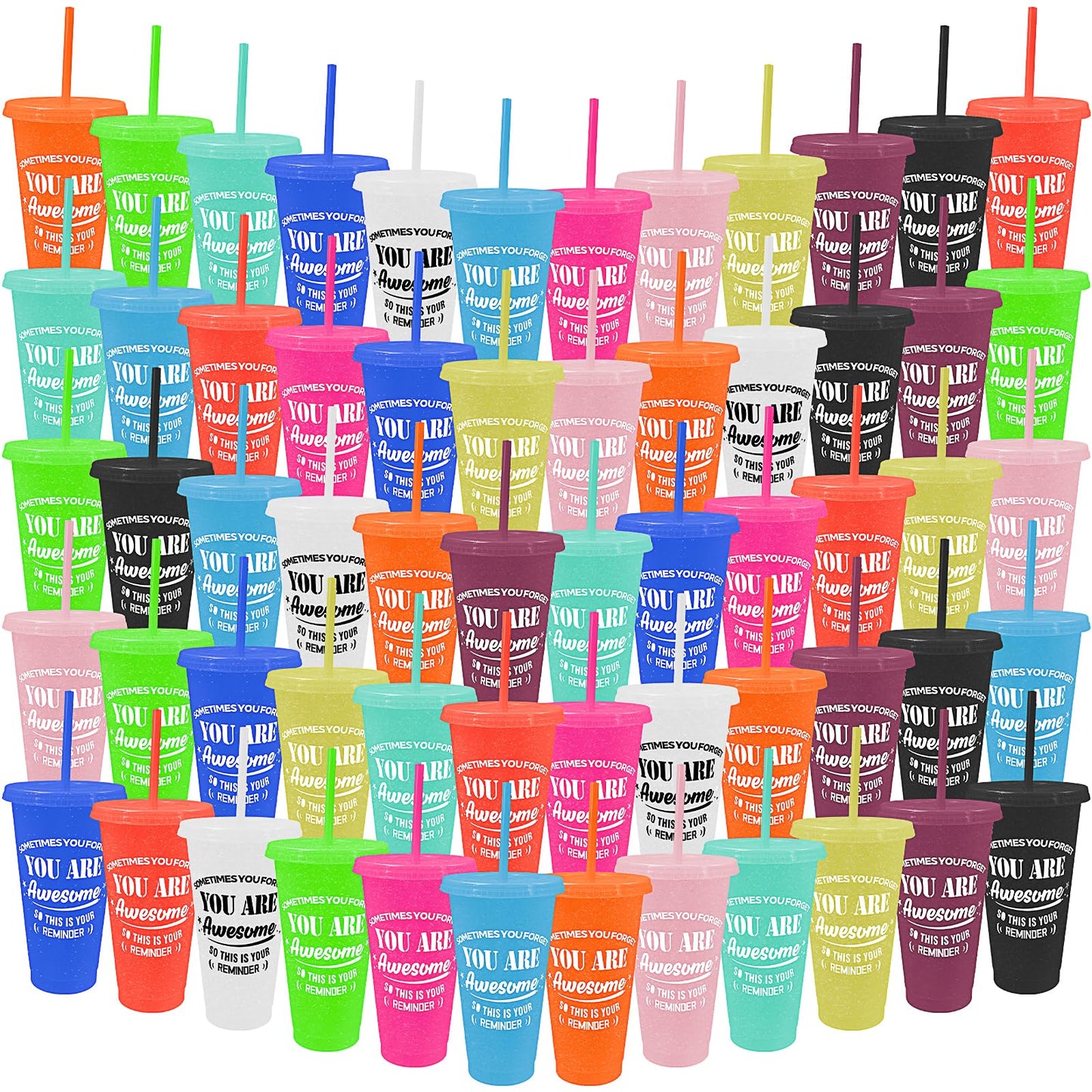 60 Pack Thank You Gifts You are Awesome Coffee Mug 24 oz Plastic Tumblers with Lids and Straw Inspirational Reusable Tumblers Appreciation Gift for Coworker Teacher Colleague Employee