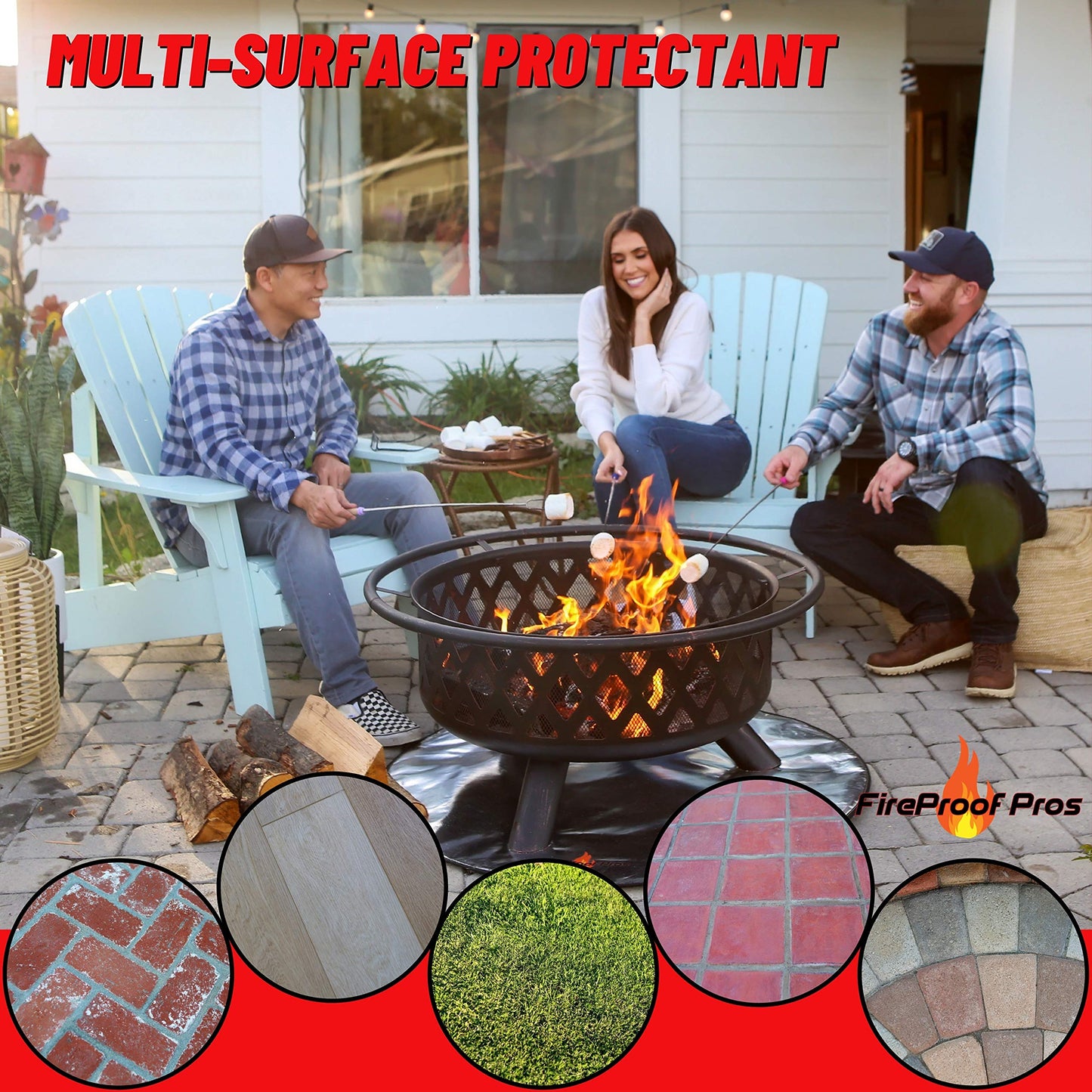 FireProof Pros 36" Fire Pit Mat for Deck, Patio, Grass and Concrete. Heat Resistant Fireproof Mat/Ember Mat. Triple Layer Fire Pit Pad, Thick Firepit Protector, BBQ Mat for Large Fire Pit.
