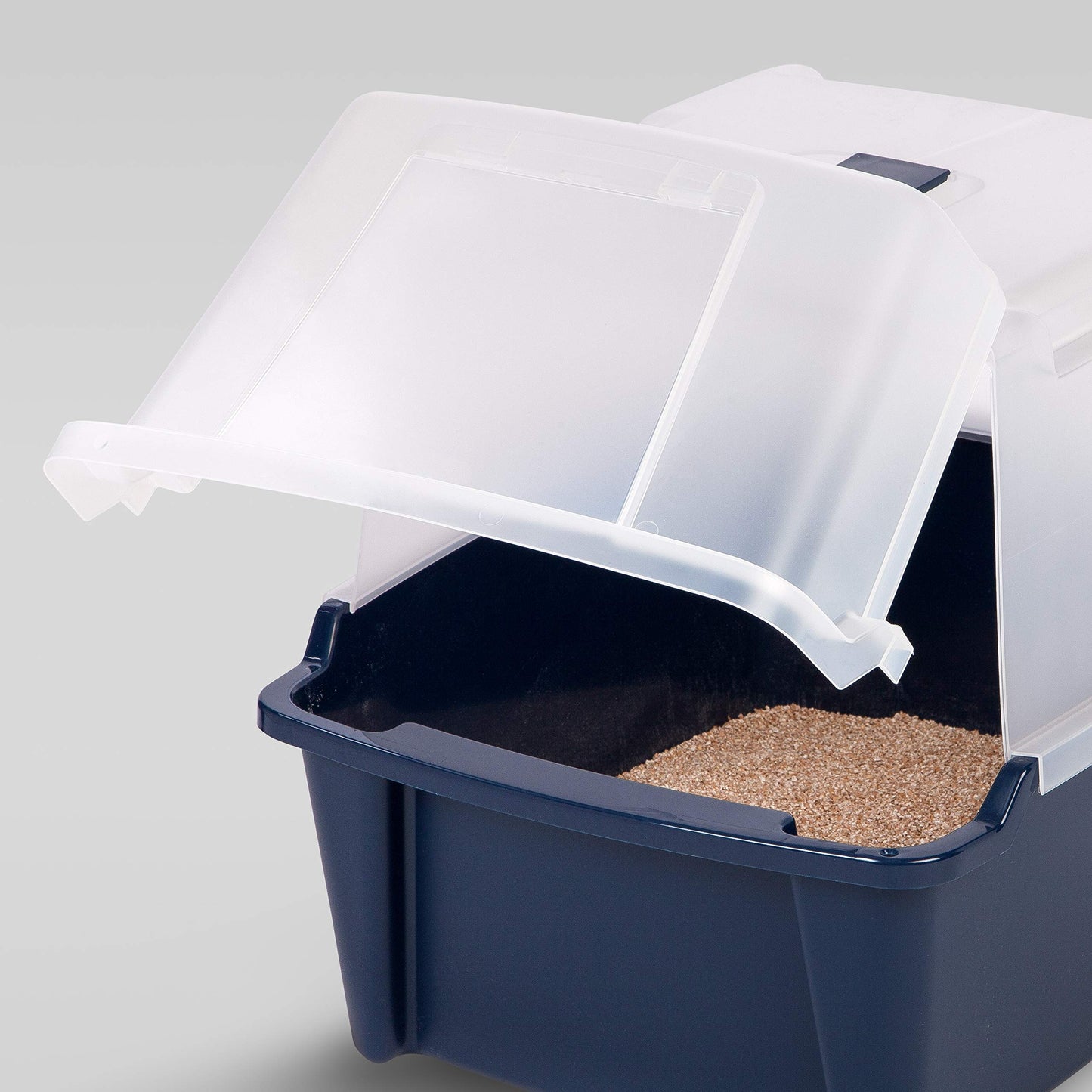 IRIS USA Covered Cat Litter Box with Scoop, Front Door Flap, Enclosed Kitty Litter Box for Privacy, Portable & Easy to Clean, Navy