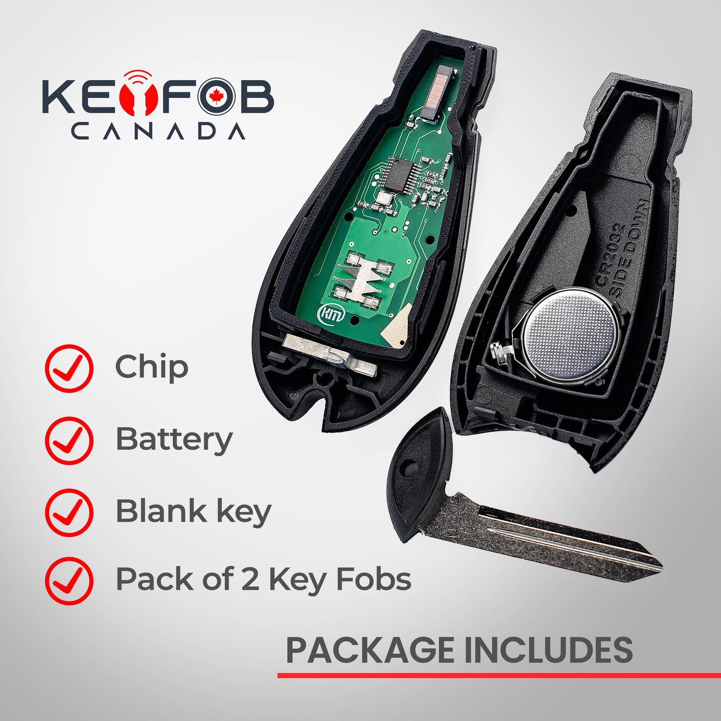 Keyfob Canada - 2 New Key Fob Entry Fobik - 3 Buttons Remote Starter Keyless for Jeep Dodge RAM/Grand Caravan/Journey/Durango/Magnun with battery and electronics FCC IYZ-C01C