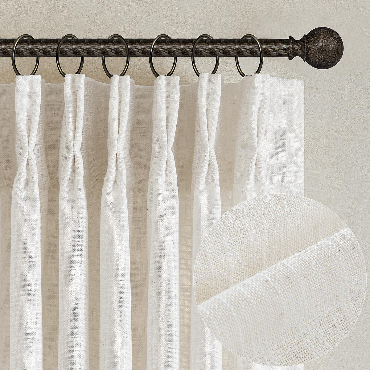 84 Inch Length Natural Pinch Pleated Linen Curtains 2 Panels for Living Room Bedroom Cream Ivory Semi Sheer Boho Neutral Back Tab Linght Filtering Pinch Pleat Hooks Rings Curtain 84 Inches Long