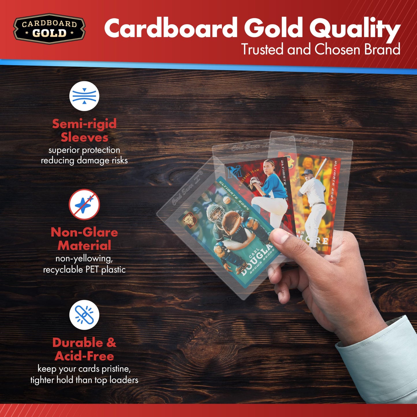 Cardboard Gold CARD SAVER 1-200 Count - Semi Rigid Card Holder, Trading Card Protectors - PSA-Approved Cardsaver for Baseball, Trading, Sports Cards - Card Sleeves, Binder, & Storage Box Compatible