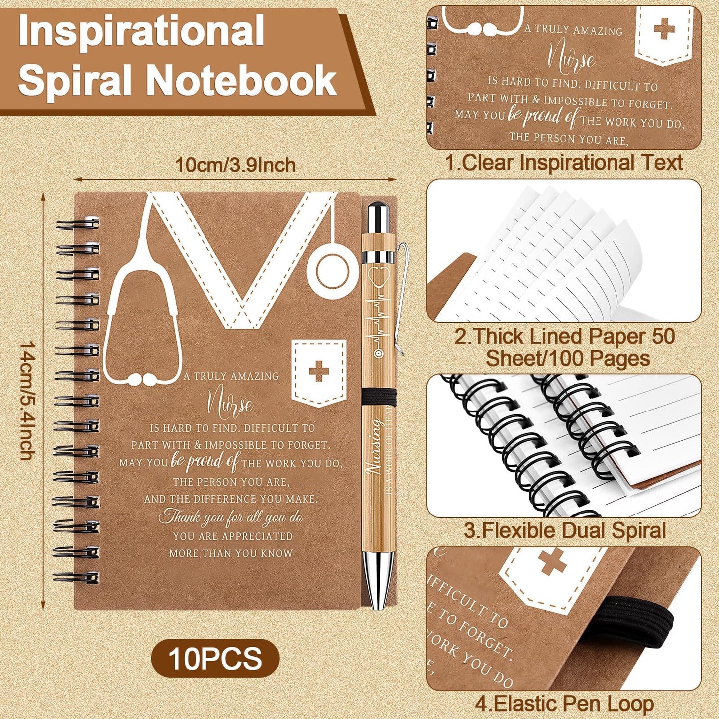 10 Sets Nurse Appreciation Gifts Bulk Thank You Gift Inspirational Spiral Notebook Motivational Ballpoint Pens Nurses Week Gifts for Doctor Medical Nursing Graduation Gift Teacher Coworker Colleagues