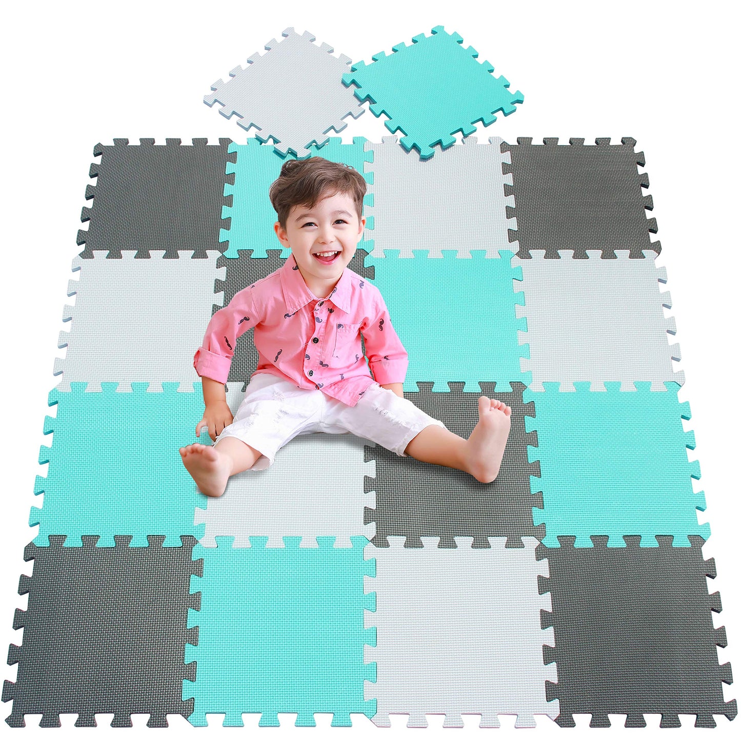 meiqicool Baby Play Mat with EVA Foam Interlocking Puzzle Solid Foam Play Mat for Baby- 18 Tiles Puzzle Floor Play Mat with Shapes & Colors 11.8"x 11.8"