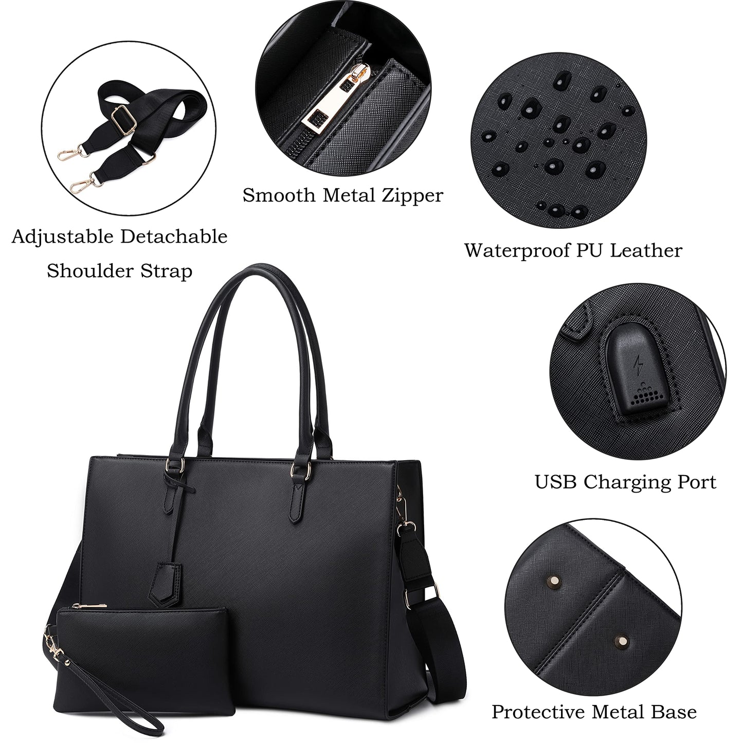 Laptop Bag for Women 17 inch Casual Work Bags for Women with USB Charging Port Laptop Tote Bag for Women with Clutch Purse