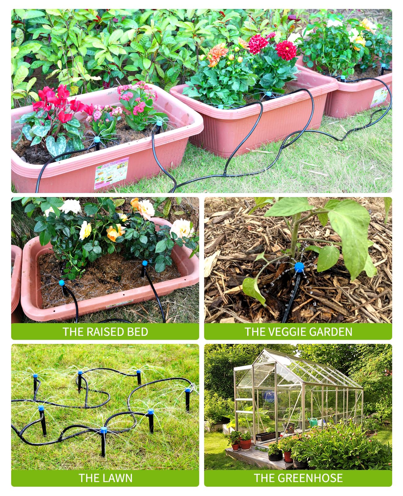 HIRALIY 98.4FT Drip Irrigation Kit, Garden Watering System, Blank Tubing DIY Automatic Irrigation Equipment Set for Outdoor Plants, Micro Drip Irrigation Kit for Greenhouse Flower, Bed Patio, Lawn