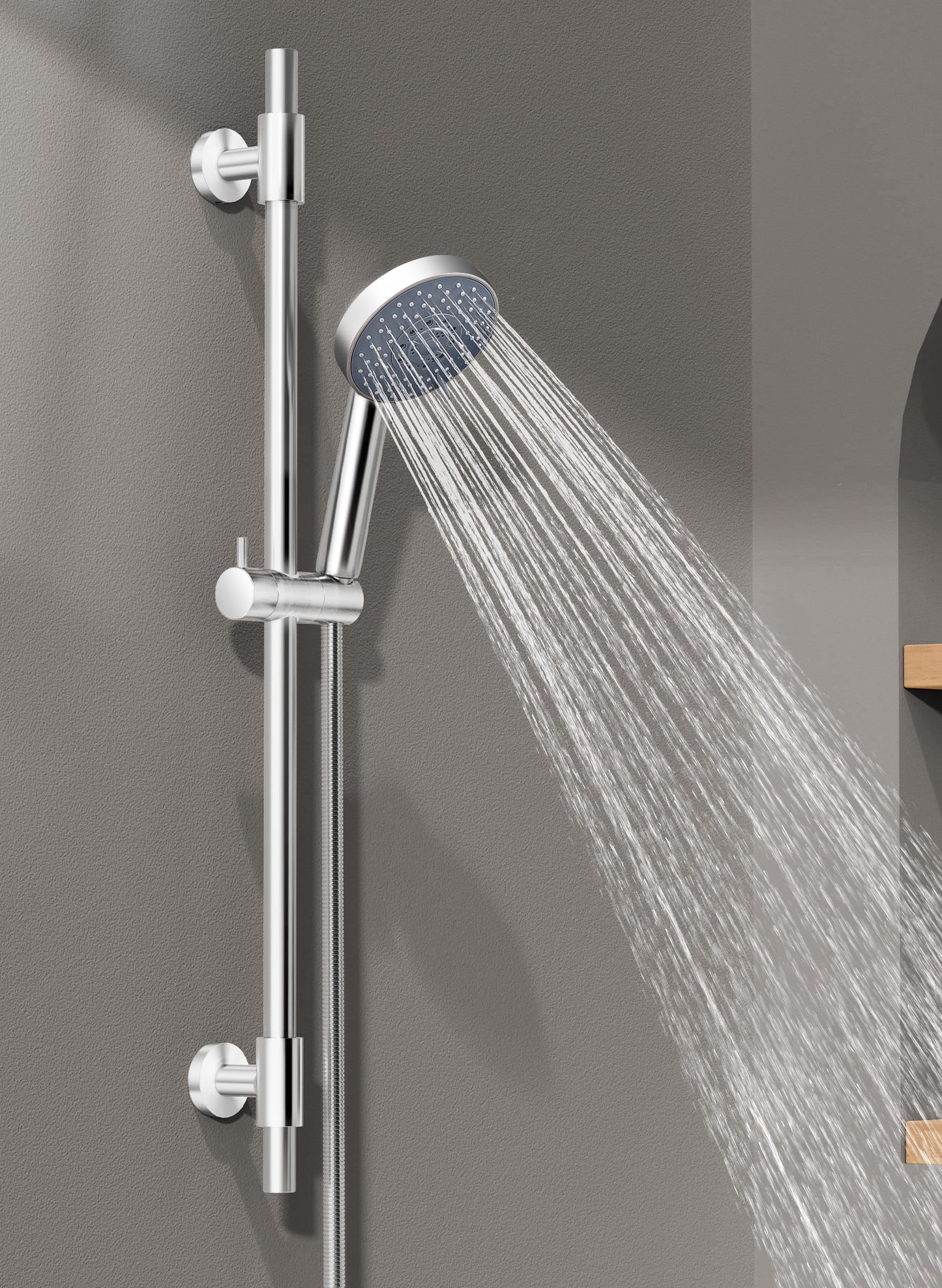 KES Handheld Shower Head 30-Inch Shower Slide Bar and 59-Inch Hose, 5-Function Adjustable Shower Head with Wall Mount Shower Slide Bar Set 18/8 Stainless Steel, Polished Finish F209S78-PS+P501B-CH