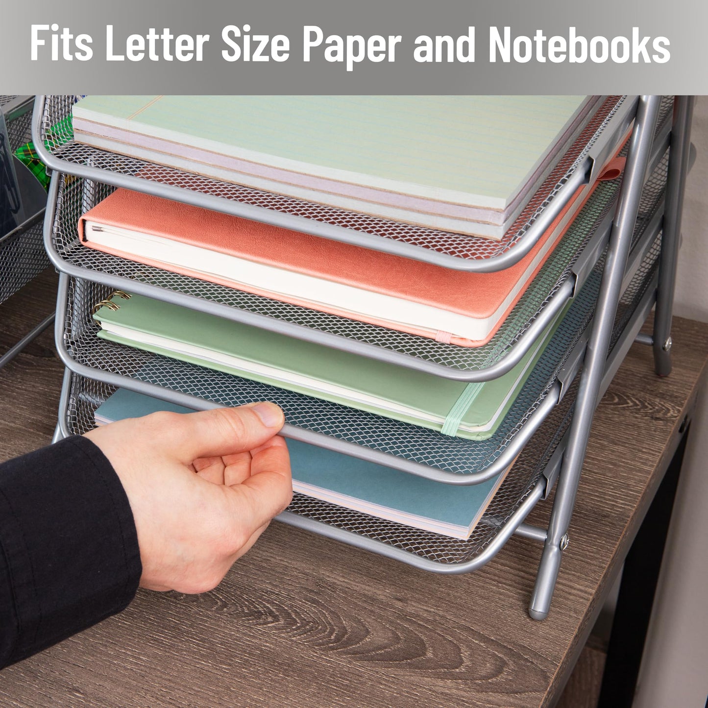 Mind Reader 4-Tier Paper Tray Organizer, Desktop File Sorter with Handle, Document Storage, Slide-Out Trays, Metal Mesh, Silver