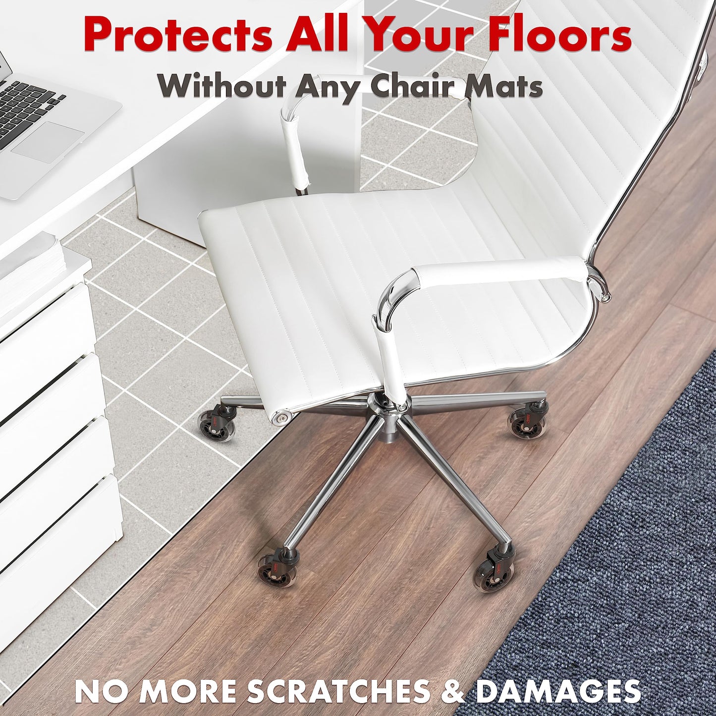Office Chair Wheels Gift Set of 5 for - Protect All Your Floors - 3'' Heavy Duty Replacement Rollerblade Rubber Desk Chair Casters - Best Protection for Your Hardwood Floors