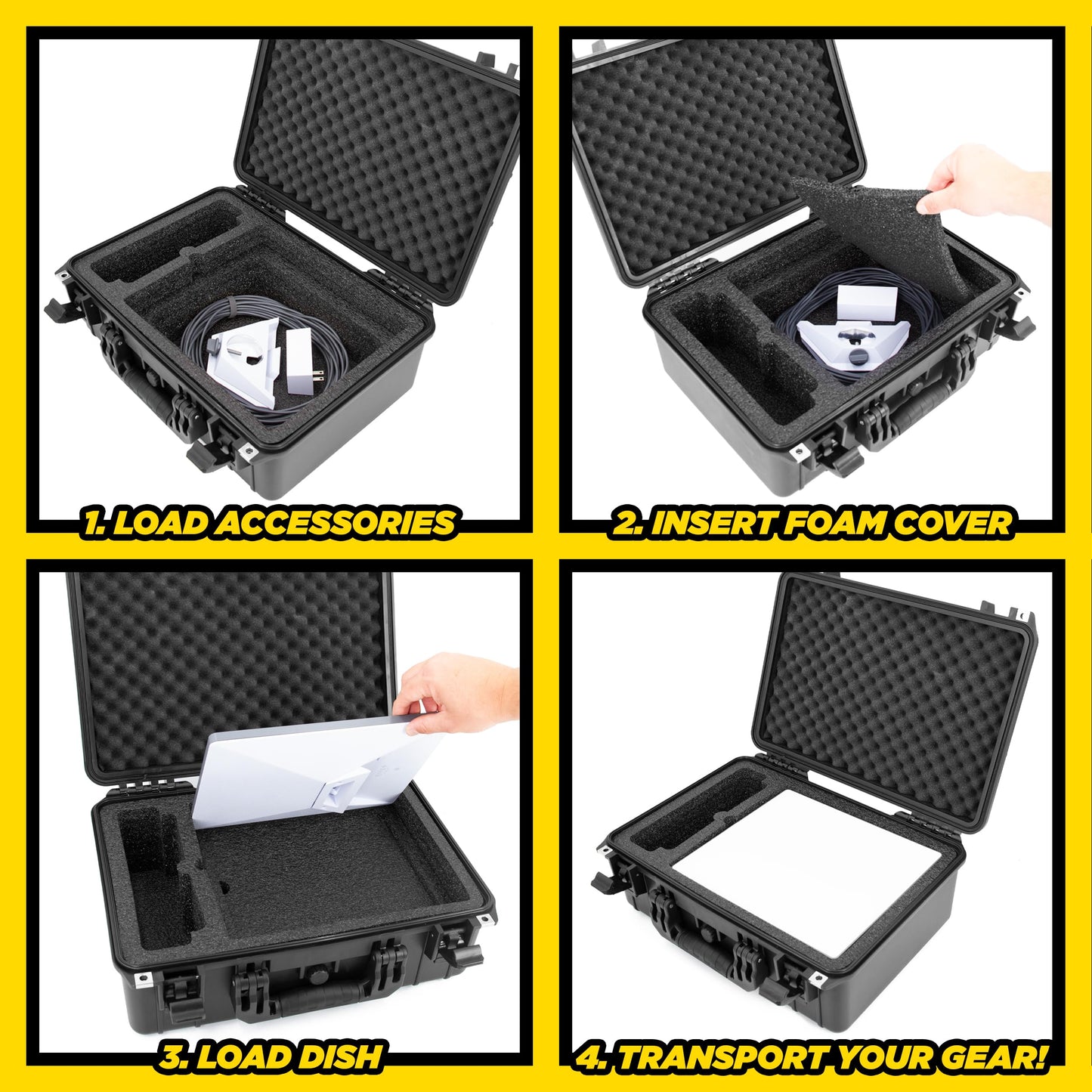 CASEMATIX Travel Case Compatible with Starlink Mini Dish, Mount, Cables, Power Supply & More - IPX7 Waterproof, Professionally Cut Impact-Resistant Closed Cell Foam with Separate Accessory Storage