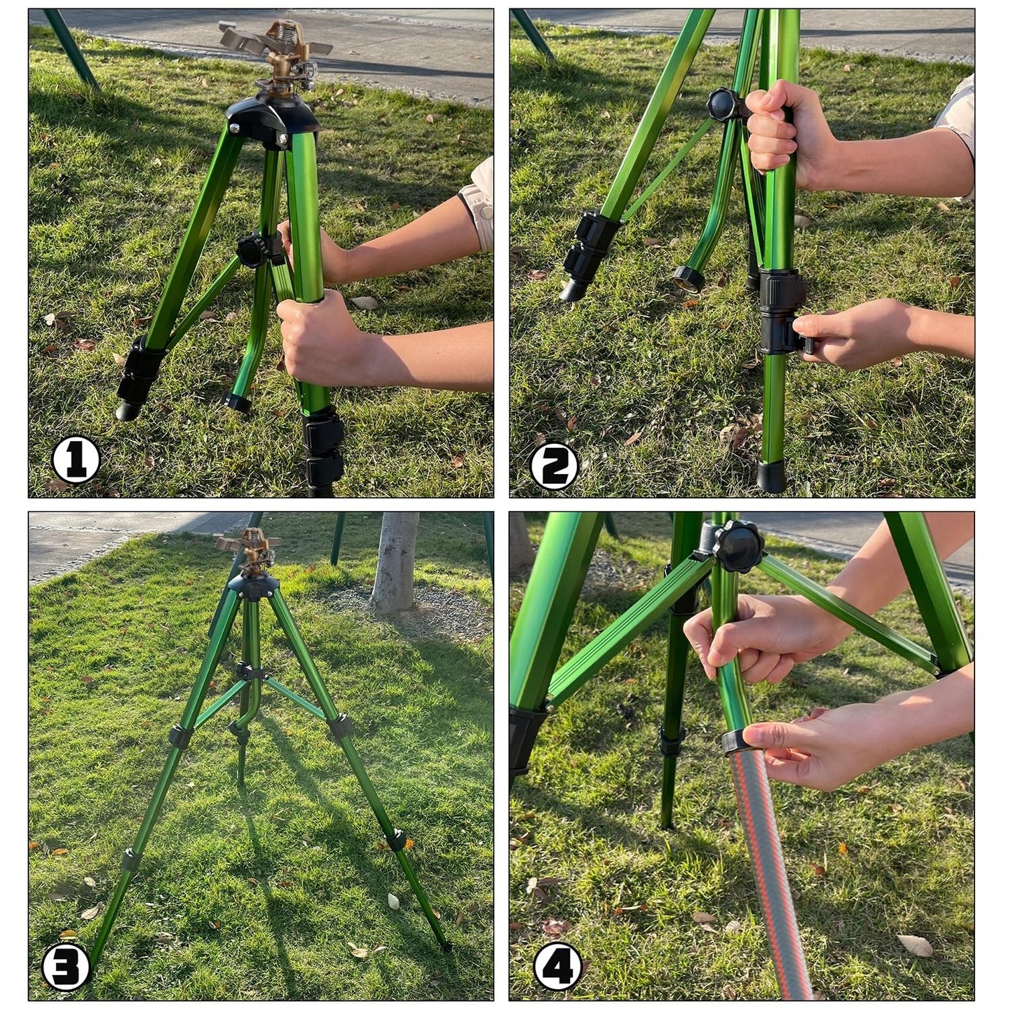 Biswing Impact Sprinkler Head on Tripod Base, Heavy Duty Lawn Sprinklers, 360 Degree Large Area Irrigation, Metal Sprinkler Nozzle & Solid Alloy Metal Extension Legs Flip Locks, 1 Pack