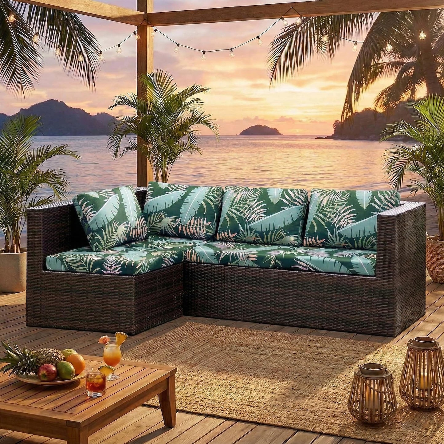 8PCS Outdoor Couch Covers, Patio Sofa Cushion Covers-Stretch Print Slipcovers, Washable Sofa Chair Seat Cushions Slipcovers for Indoor & Outdoor Furniture (8, Green Forest)