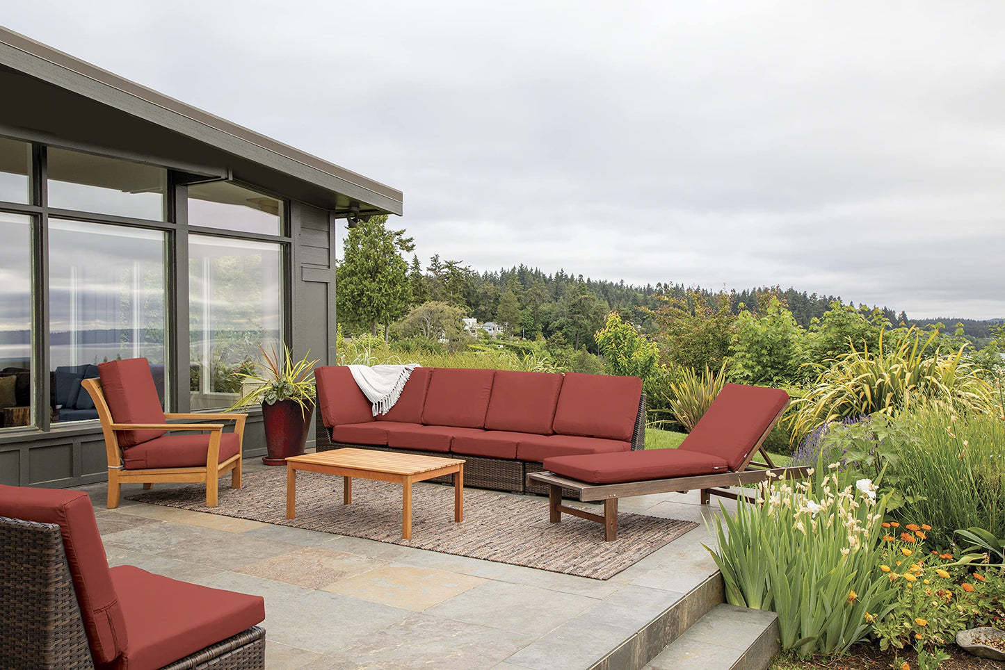 Classic Accessories Ravenna Water-Resistant Patio Seat Cushion Cover, 25 x 25 x 5 Inch, Spice