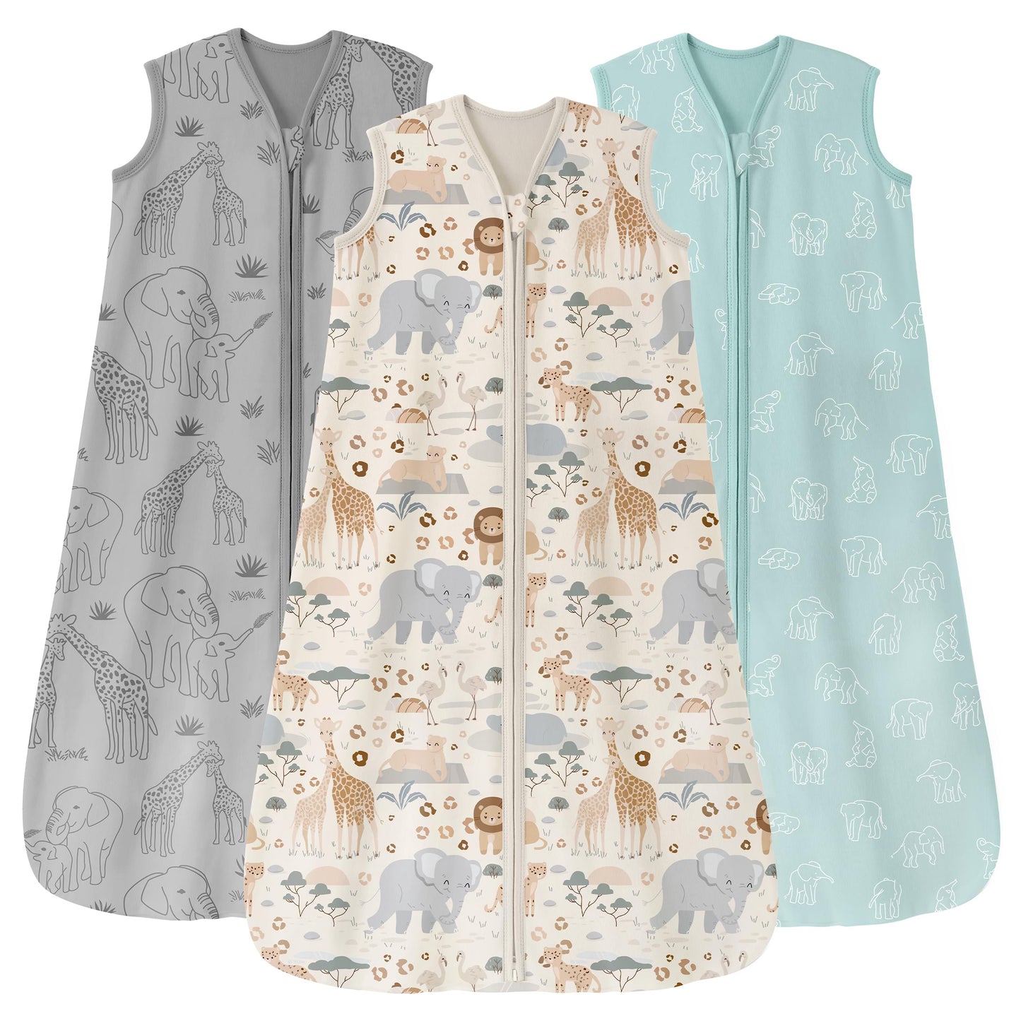 Unnivoll Baby Sleep Sack 18-24 Months 3 Pack 100% Cotton Lightweight 0.5 TOG Wearable Blanket Baby Sleep Bag with 2-Way Zipper for Newborn Infant Apricot Gray Green Elephant