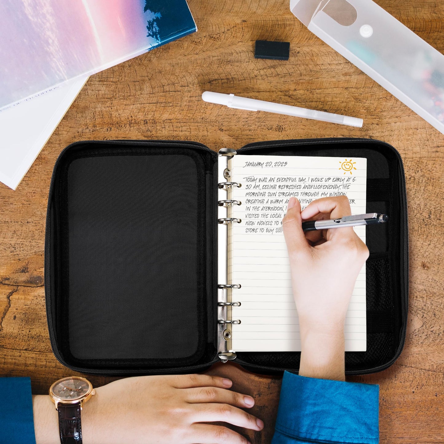 Zannaki A5 Zipper Binder with Binder Pockets, Dividers, Refill Paper, 6 Ring Refillable Binder Notebook for Personal Planner Journal Cash Budget Diary File Album Photocard Portable Travel Organizer