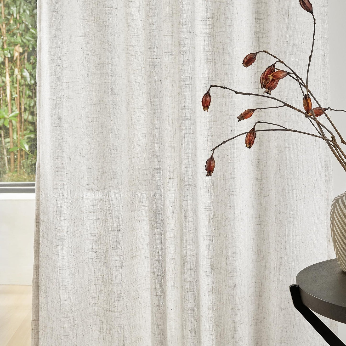MYSKY HOME Country Curtains for Sliding Glass Door, Back Tab Semi Sheer Curtain Panels Extra Long Floor Length Drapes Linen Texture Soft Touch, 50x108 Inch, Linen, 2 Panels