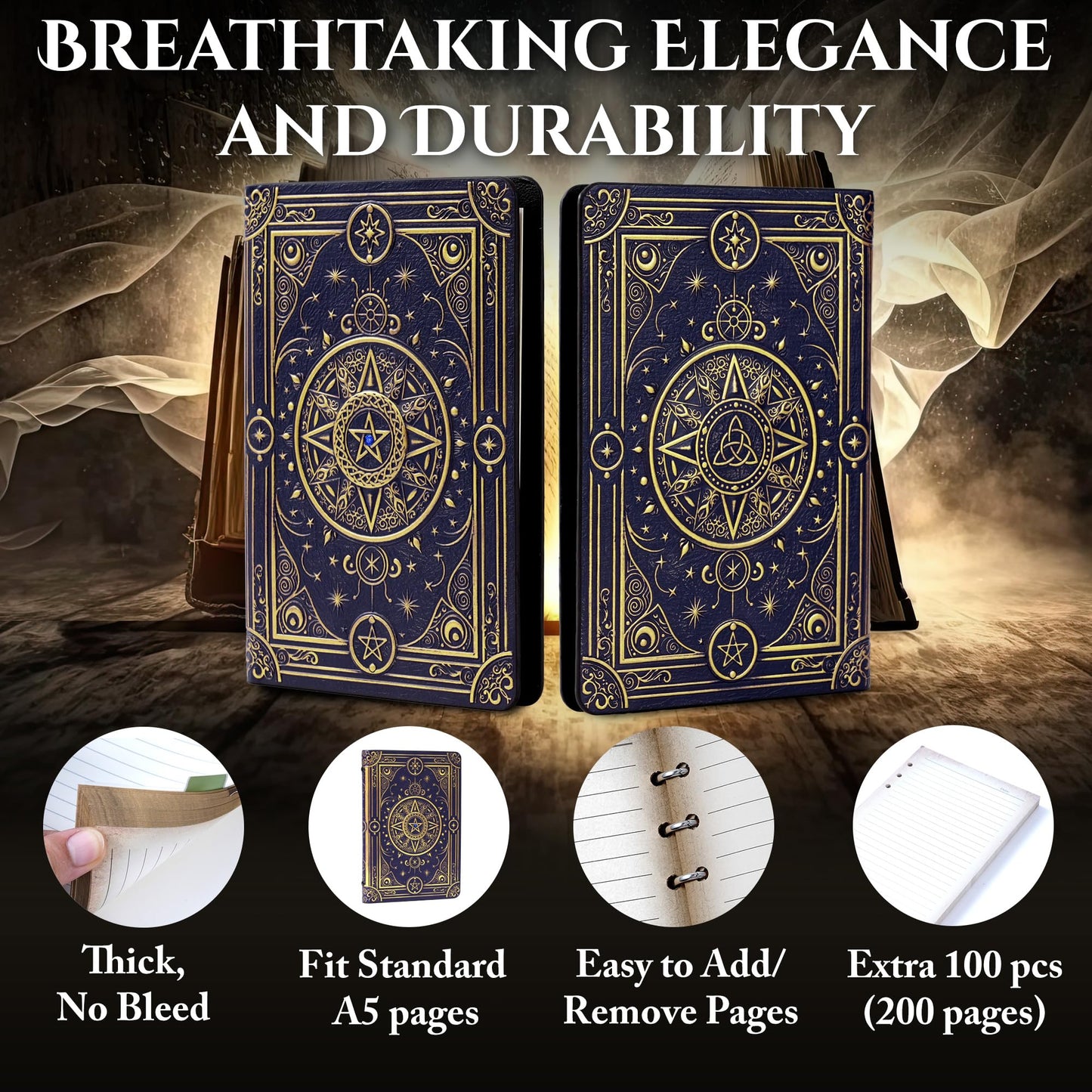 Magic Refillable Notebook Journal Binder for DND: A5 Story Forge 400 Pages (200 Sheets) with Worn Ancient Magic Design for DND or Fantasy Enthusiasts - Perfect for Dungeons and Dragons (D&D)