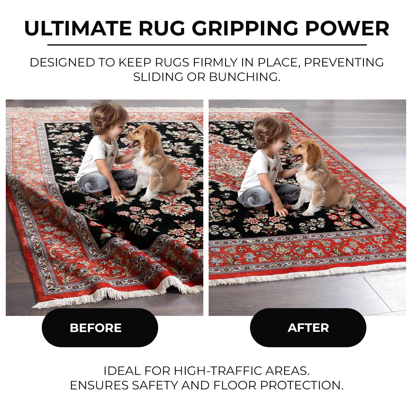 AG HOME 8x10 Non Slip Rug Pad for Area Rugs, 0.06" Thin Low Profile Gripper, Helps Keep Rugs Flat & in Place, Door & Robot Vacuum Friendly, Cuttable Anti Skid Mat for Hardwood, Tile & Laminate Floors