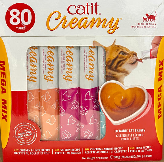 Catit Creamy Lickable Cat Treat, Healthy Cat Treat, 4 flavours, 80 tubes, 800g (80 X 10g)
