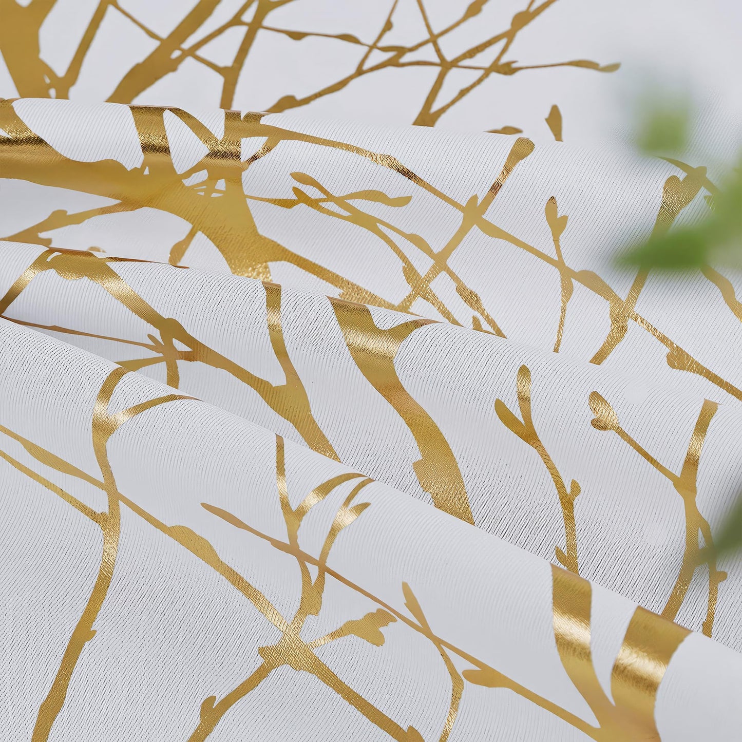 FMFUNCTEX 100% Blackout Curtains for Bedroom Gold Foil on White Curtains 84 Inches Long for Living Room Tree Branch Metallic Pattern Curtains Thermal Insulated Room Darkening Drapes 2 Panels Grommet