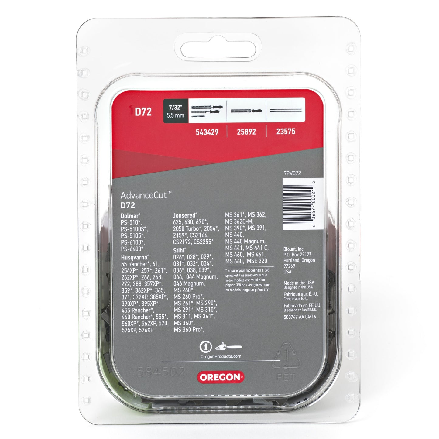 Oregon D72 AdvanceCut Chainsaw Chain for 20-Inch Bar -72 Drive Links – low-kickback chain fits Husqvarna, Stihl, Dolmar, Jonsered and more