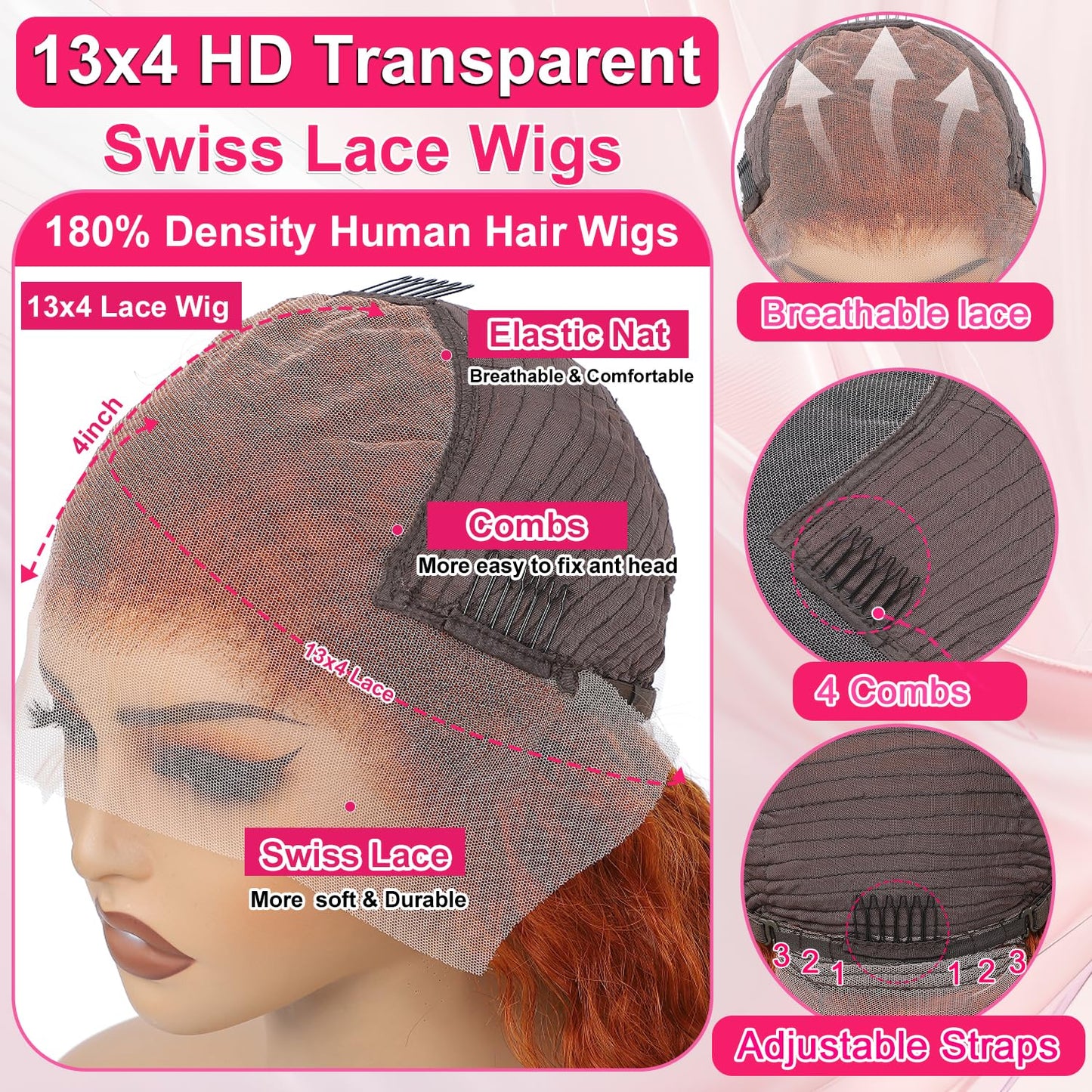 ALSZIQIHR Ginger Orange Water Wave Front Wig Human Hair Color 13x4 HD Transparent Lace Front Human Hair Wig for Black Women 180% Density R