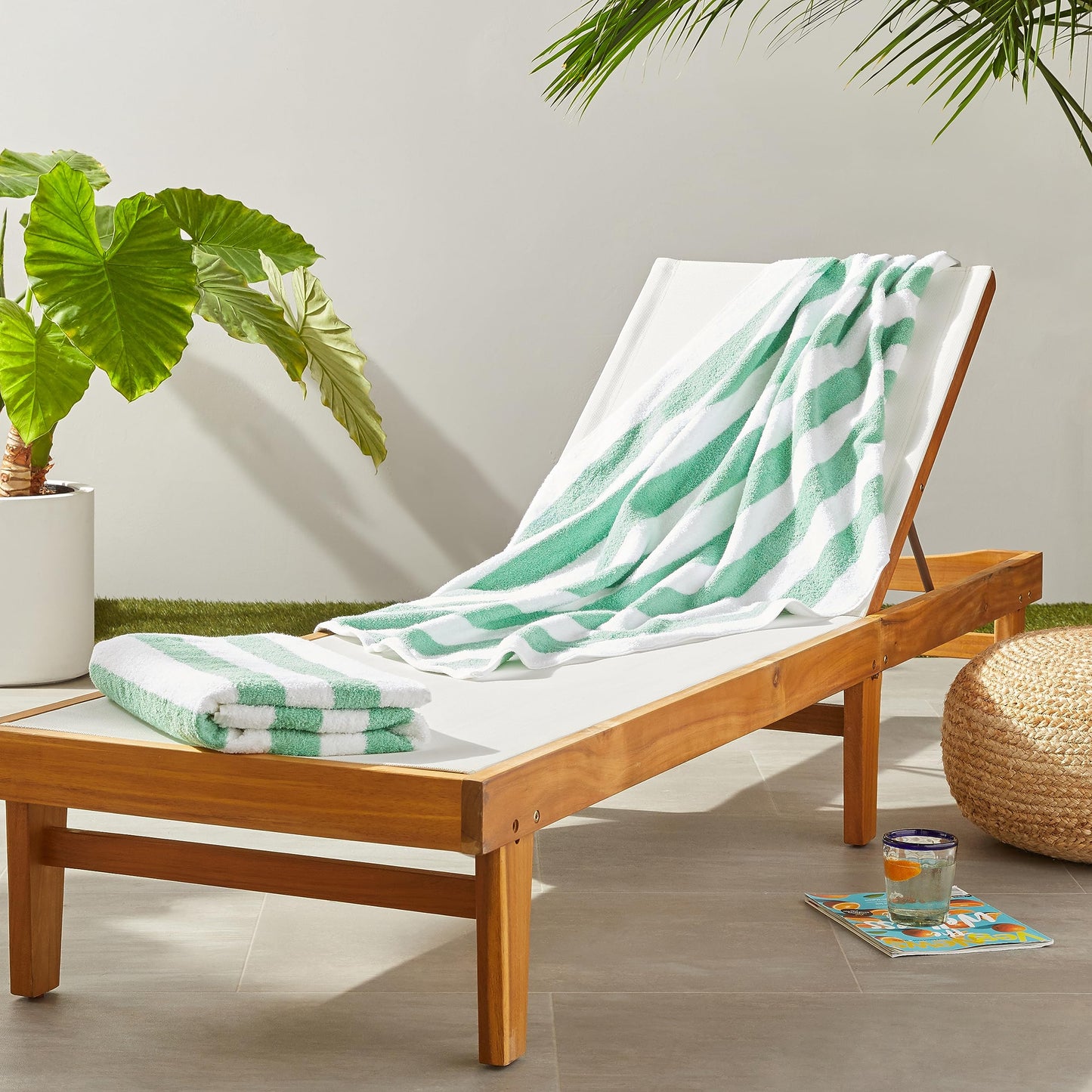 Amazon Basics Cabana Stripe Beach Towel - Pack of 2, Green