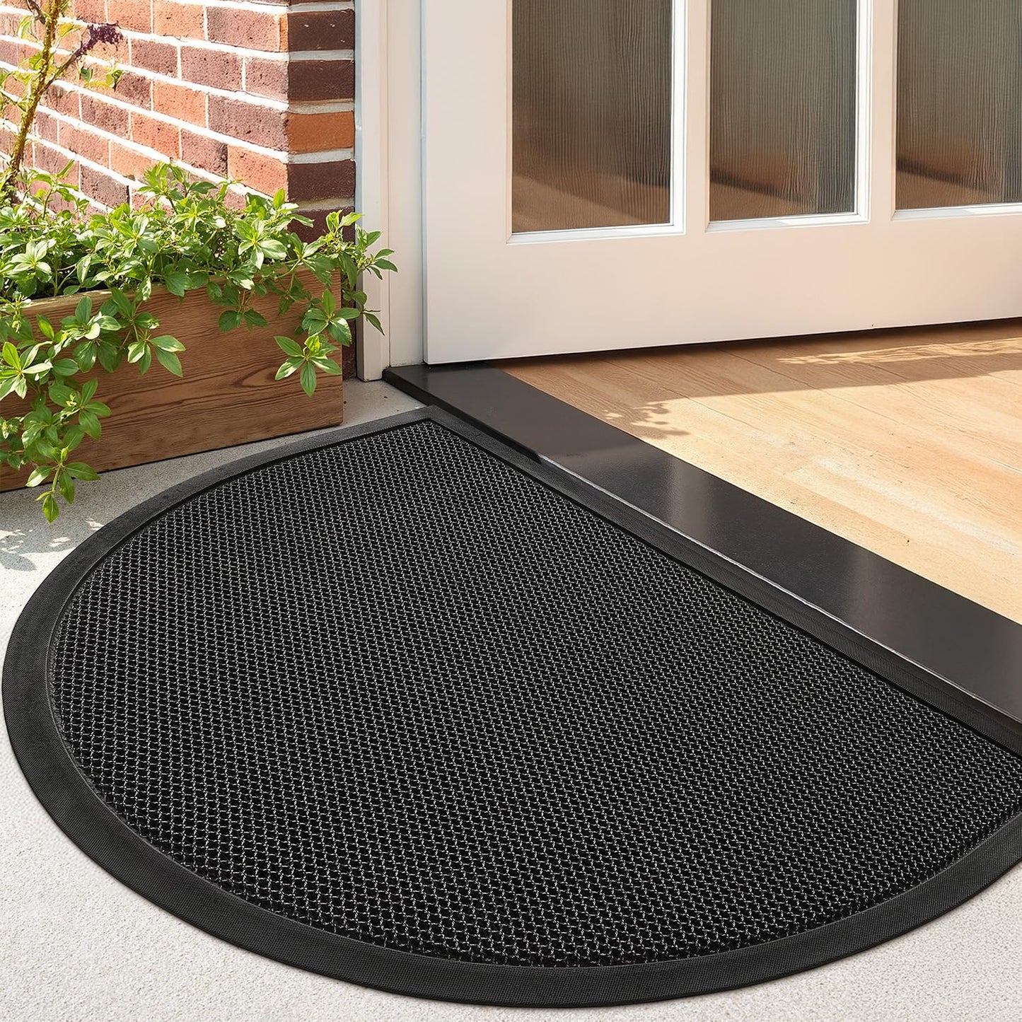 LUMI Front Door Mat for Outside Entrance 24x36, Low Profile Heavy Duty Doormat with Rubber Backing, Durable Stain and Fade Resistant Dirt Trapper Mats, Black