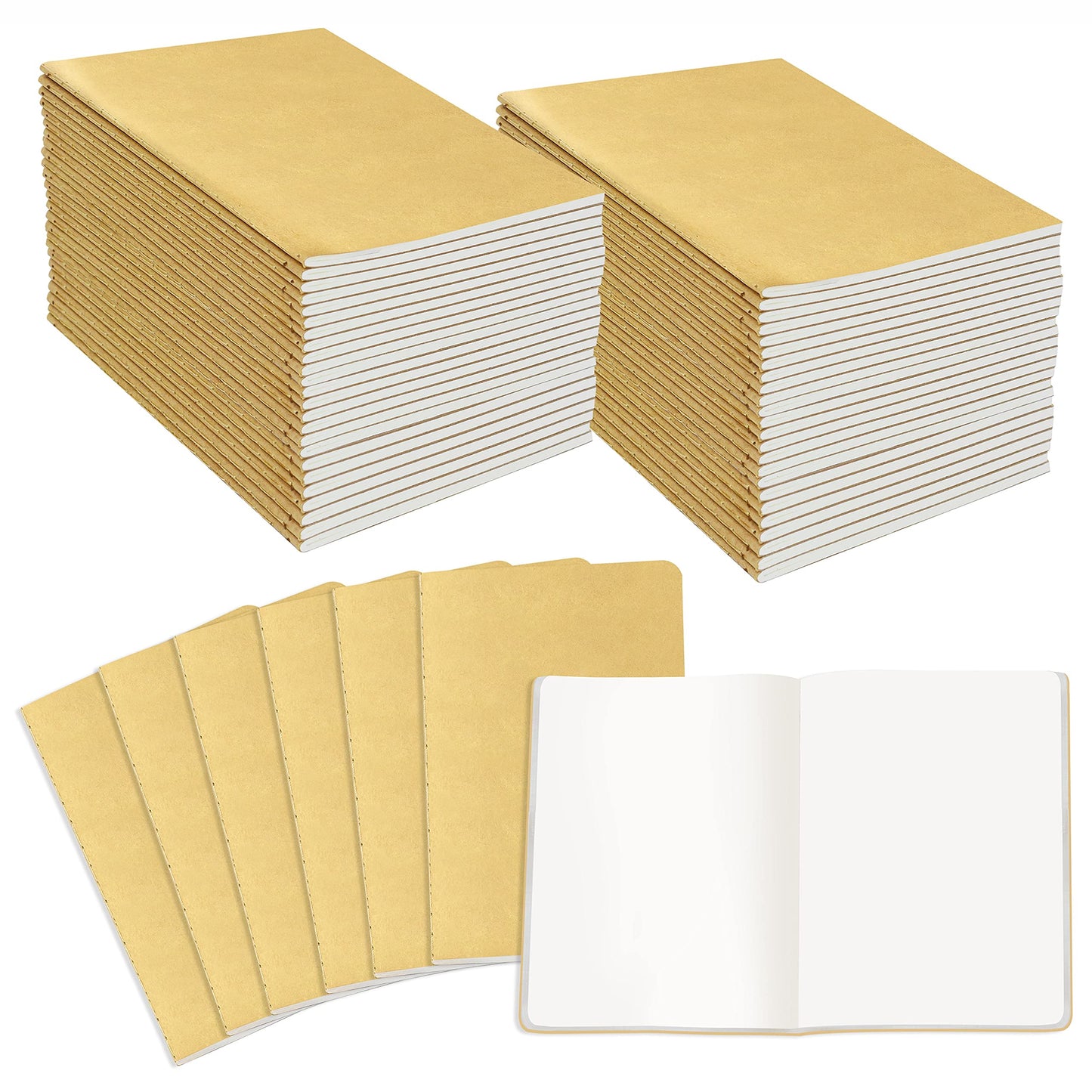 48 Pack Unlined Kraft Notebooks, Soft Cover Sewn Diary Memo Pad for Travelers, Students and Doodlers, (48 Pages, 4” x 5.7”)