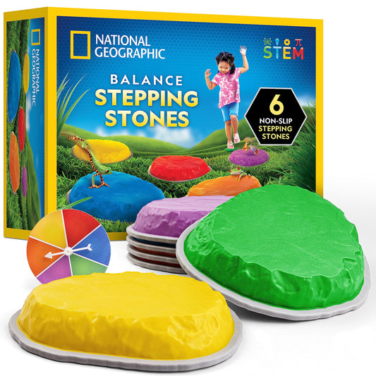 National Geographic Stepping Stones for Kids – Durable Non-Slip Balance Stones Encourage Toddler Gross Motor Skills, Indoor & Outdoor Toys, Obstacle Course (Set of 6)